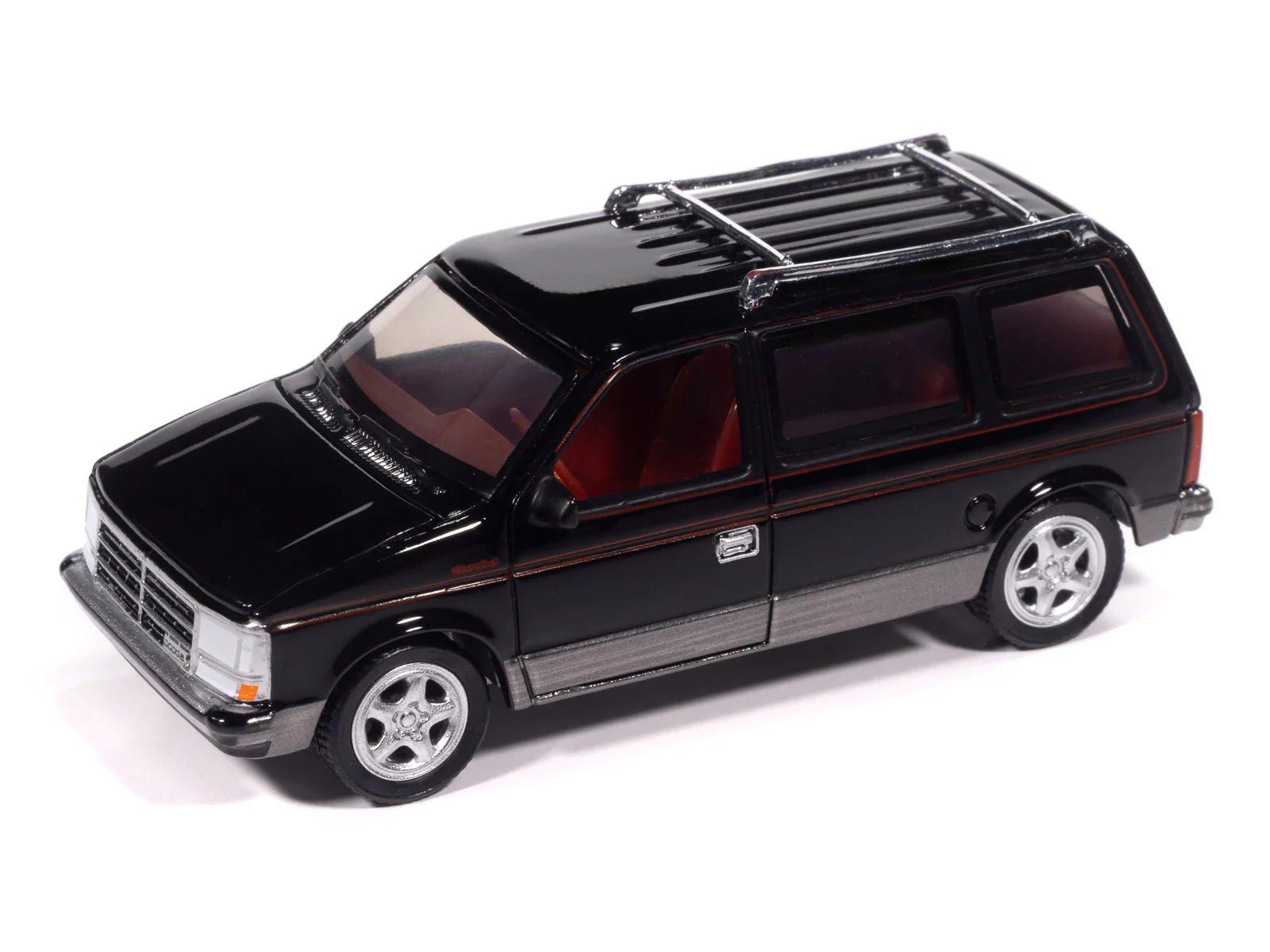 Auto World 1989 Dodge Caravan Turbo (Black w/Dark Quartz Gray Lower & Red Pin Stripe) premium 2025 release 3 1:64 Diecast - Image 2