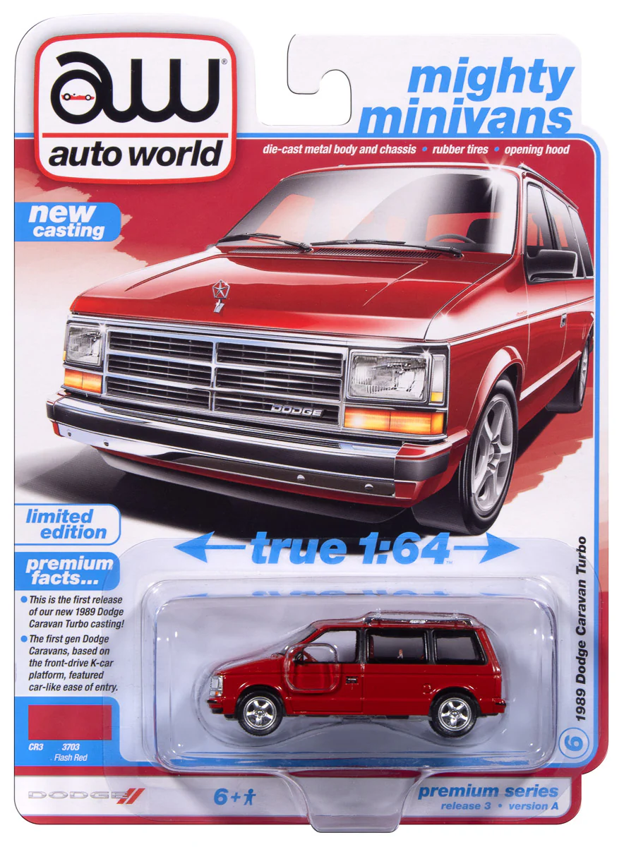 Auto World 1989 Dodge Caravan Turbo (Solid Red "Flash Red-Custom Order") 1premium 2025 release 3 :64 Diecast
