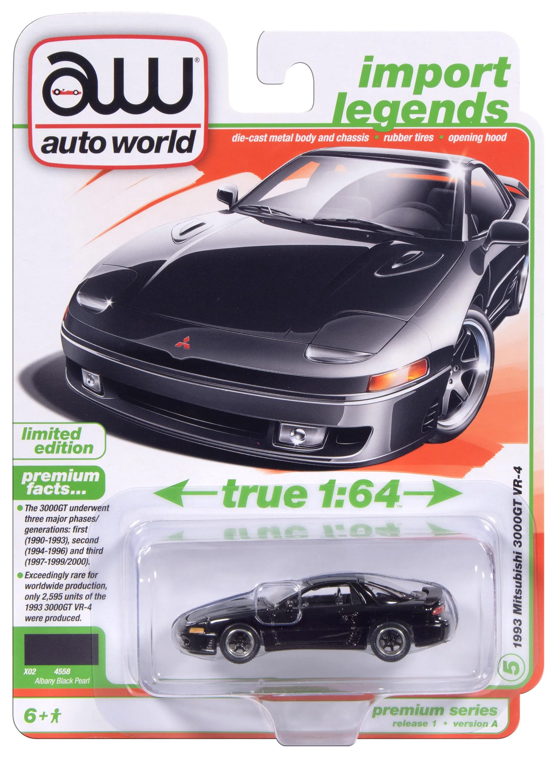 Auto World 1993 Mitsubishi 3000GT VR-4 (Albany Black Pearl) 1:64 Diecast