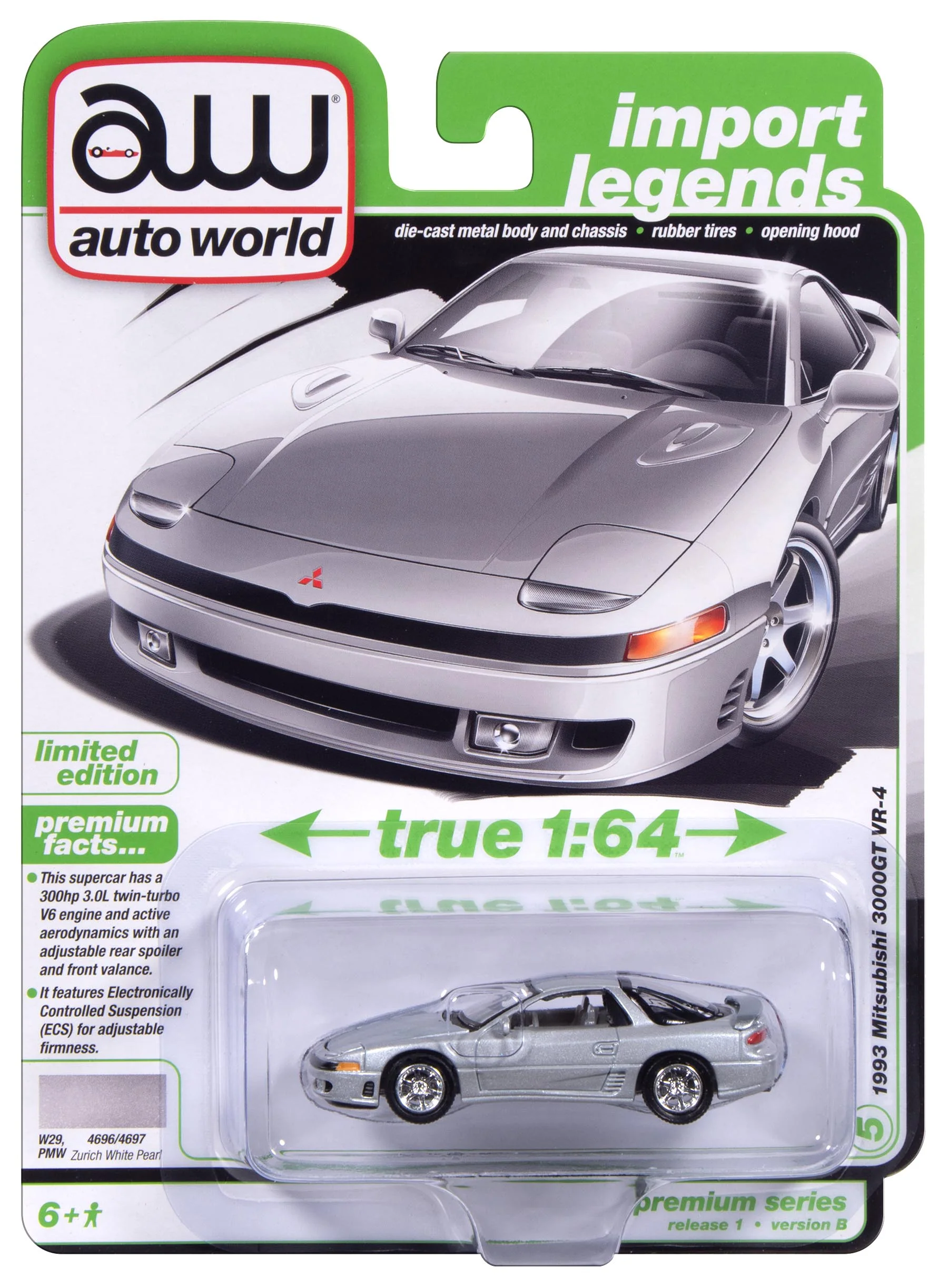 Auto World 1993 Mitsubishi 3000GT VR-4 (Zurich White Pearl) 1:64 Diecast