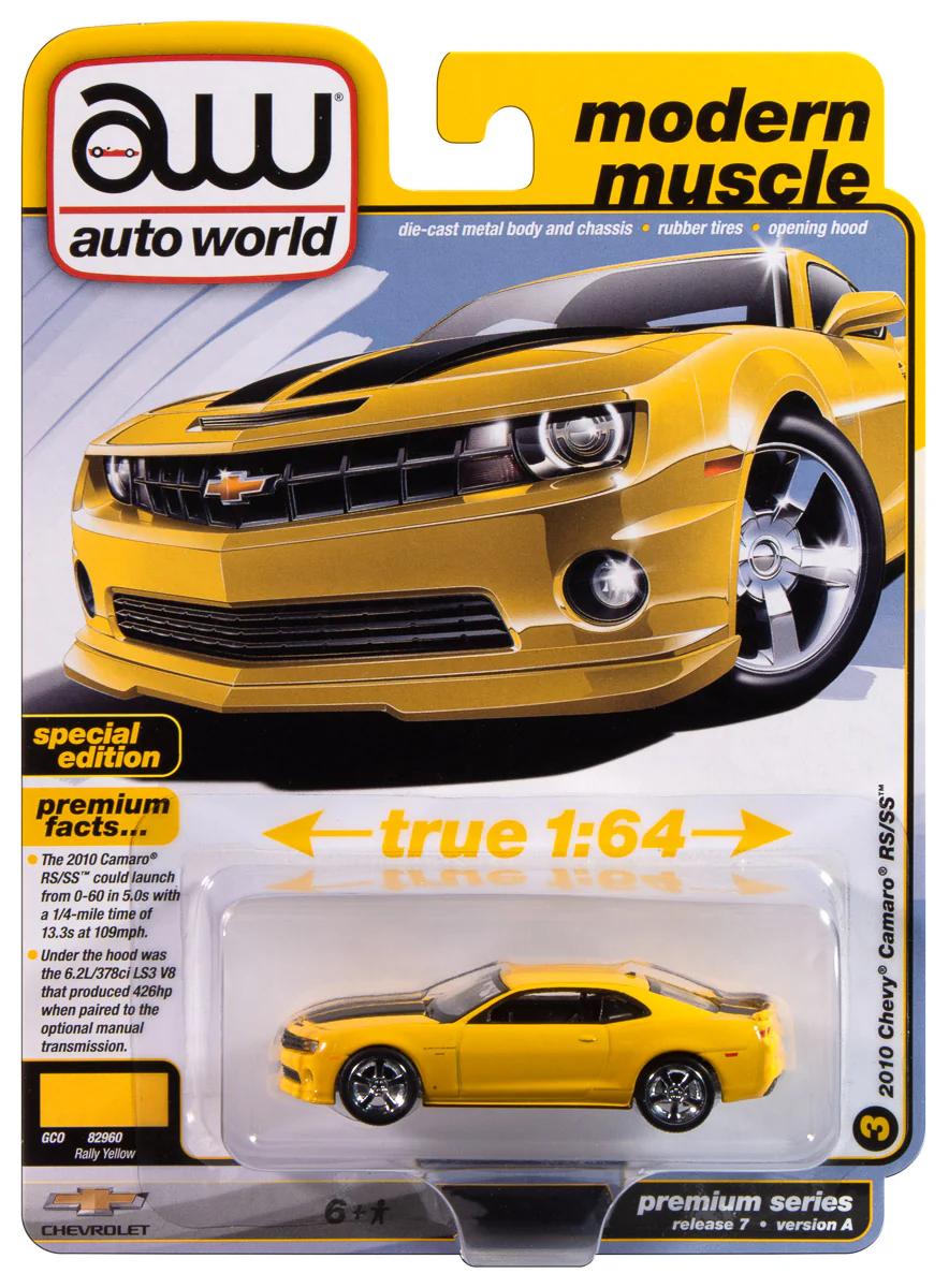 Auto World 2010 Chevrolet Camaro RS (Rally Yellow) 1:64 Diecast