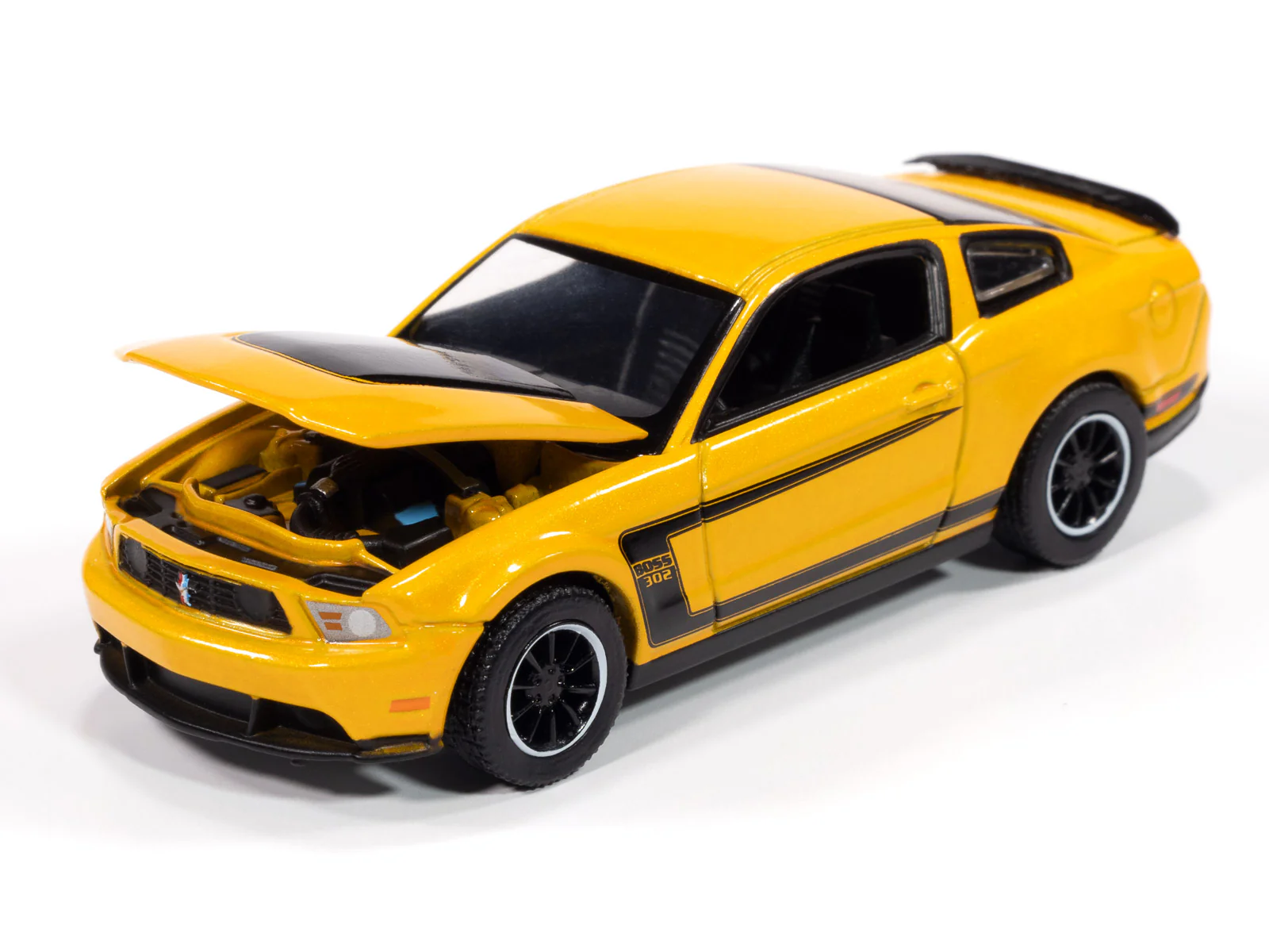 Auto World 2012 Ford Mustang Boss 302 (Yellow Blaze w/Black Accents) 1:64 Diecast - Image 3