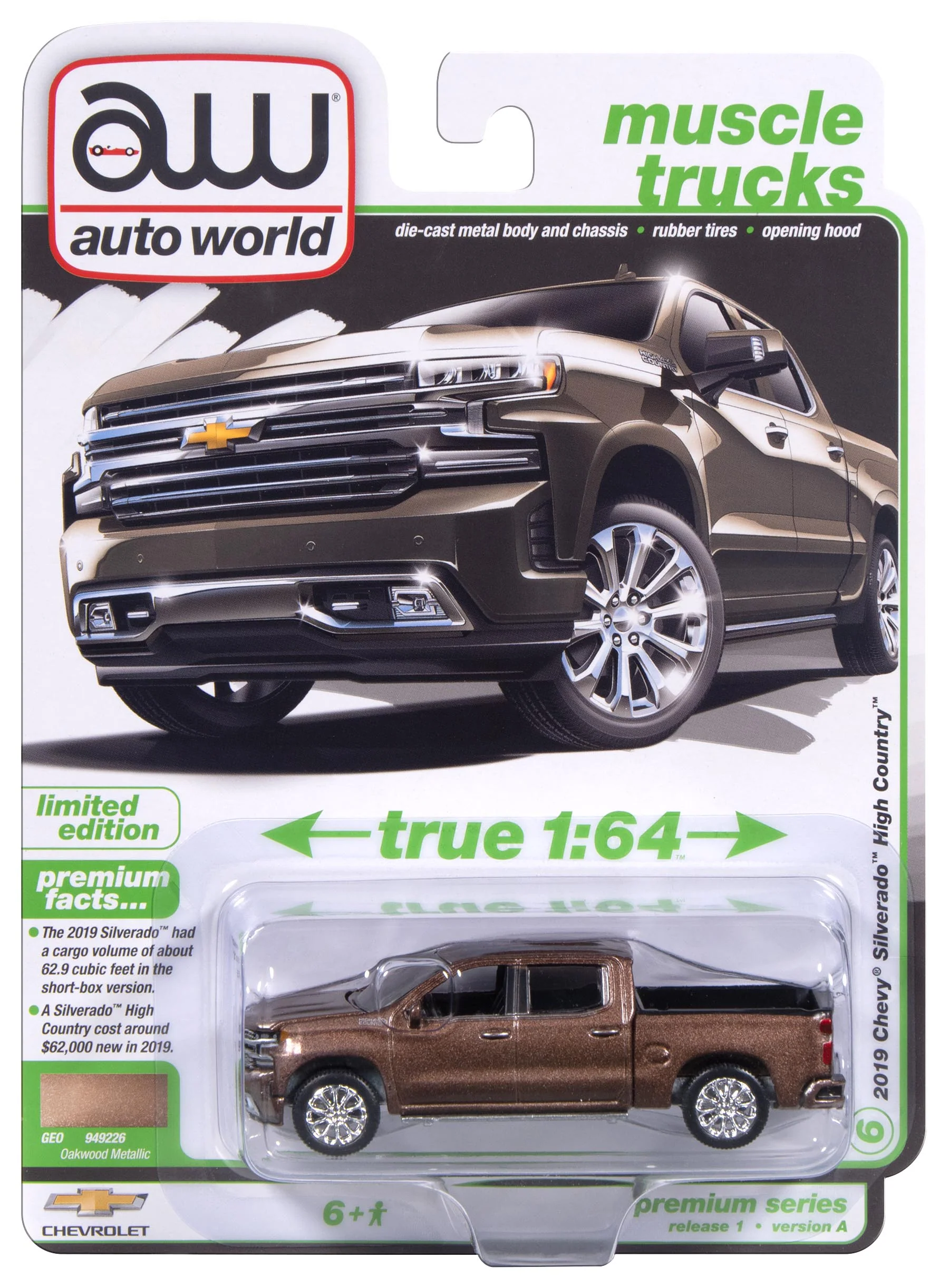 Auto World 2019 Chevy Silverado High Country (Oakwood Metallic) 1:64 Diecast
