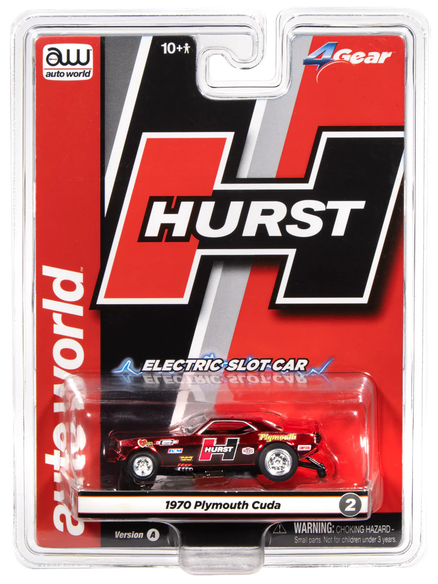Auto World 4Gear 1970 Plymouth Barracuda Drag Hurst Shifters (Red) HO Scale Slot Car