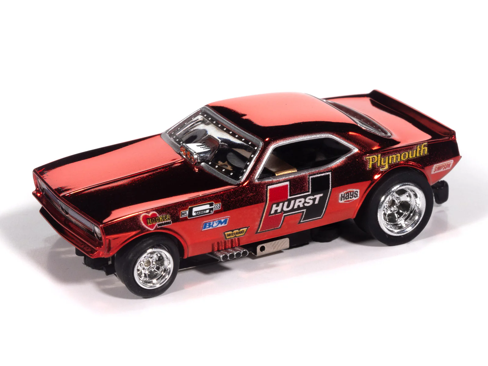 Auto World 4Gear 1970 Plymouth Barracuda Drag Hurst Shifters (Red) HO Scale Slot Car - Image 2