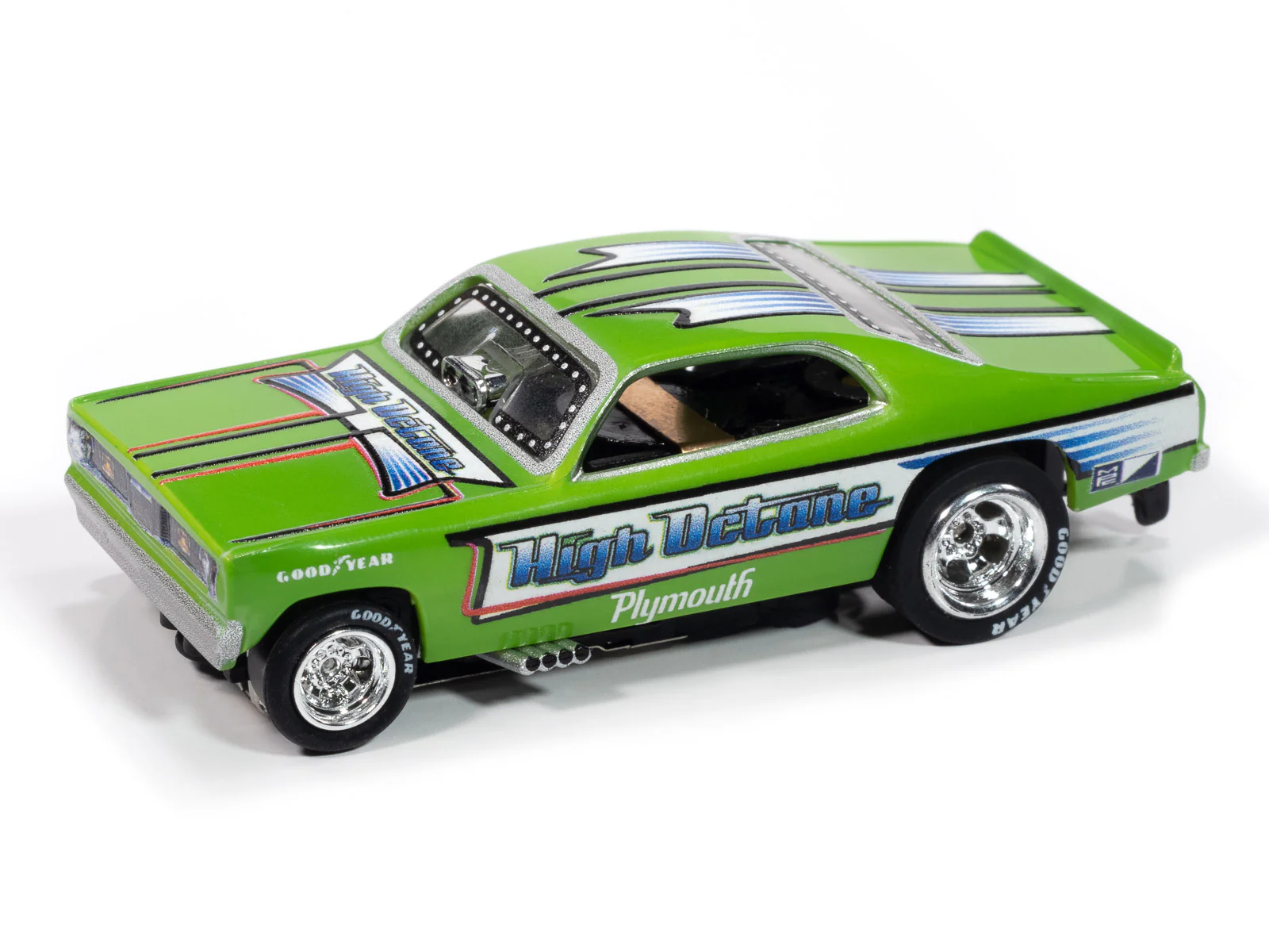 Auto World 4Gear 1972 Plymouth Duster High Octane FC (Green, Blue, White, Black & Red) HO Scale Slot Car - Image 2