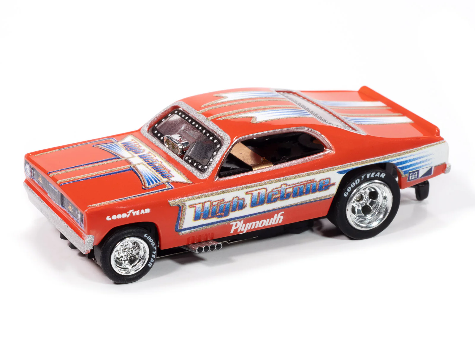 Auto World 4Gear 1972 Plymouth Duster High Octane FC (Orange, White & Gold) HO Scale Slot Car - Image 2