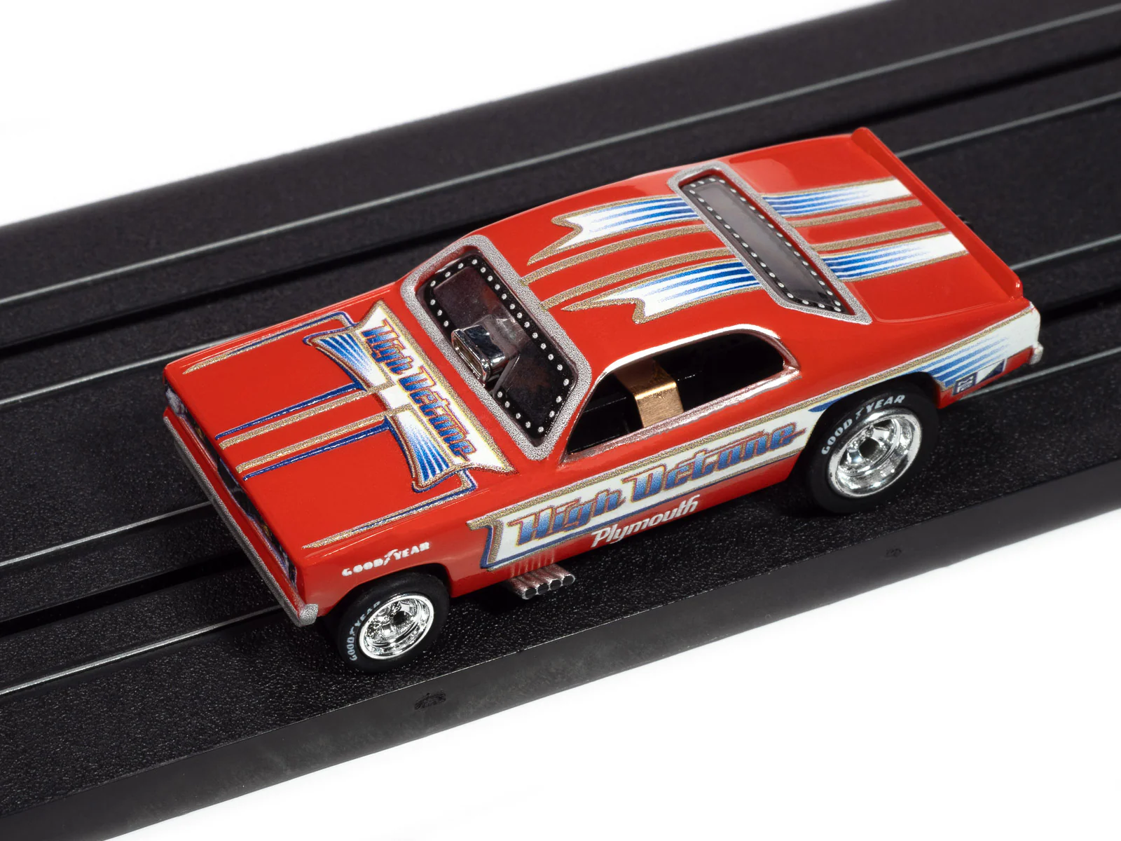 Auto World 4Gear 1972 Plymouth Duster High Octane FC (Orange, White & Gold) HO Scale Slot Car - Image 4