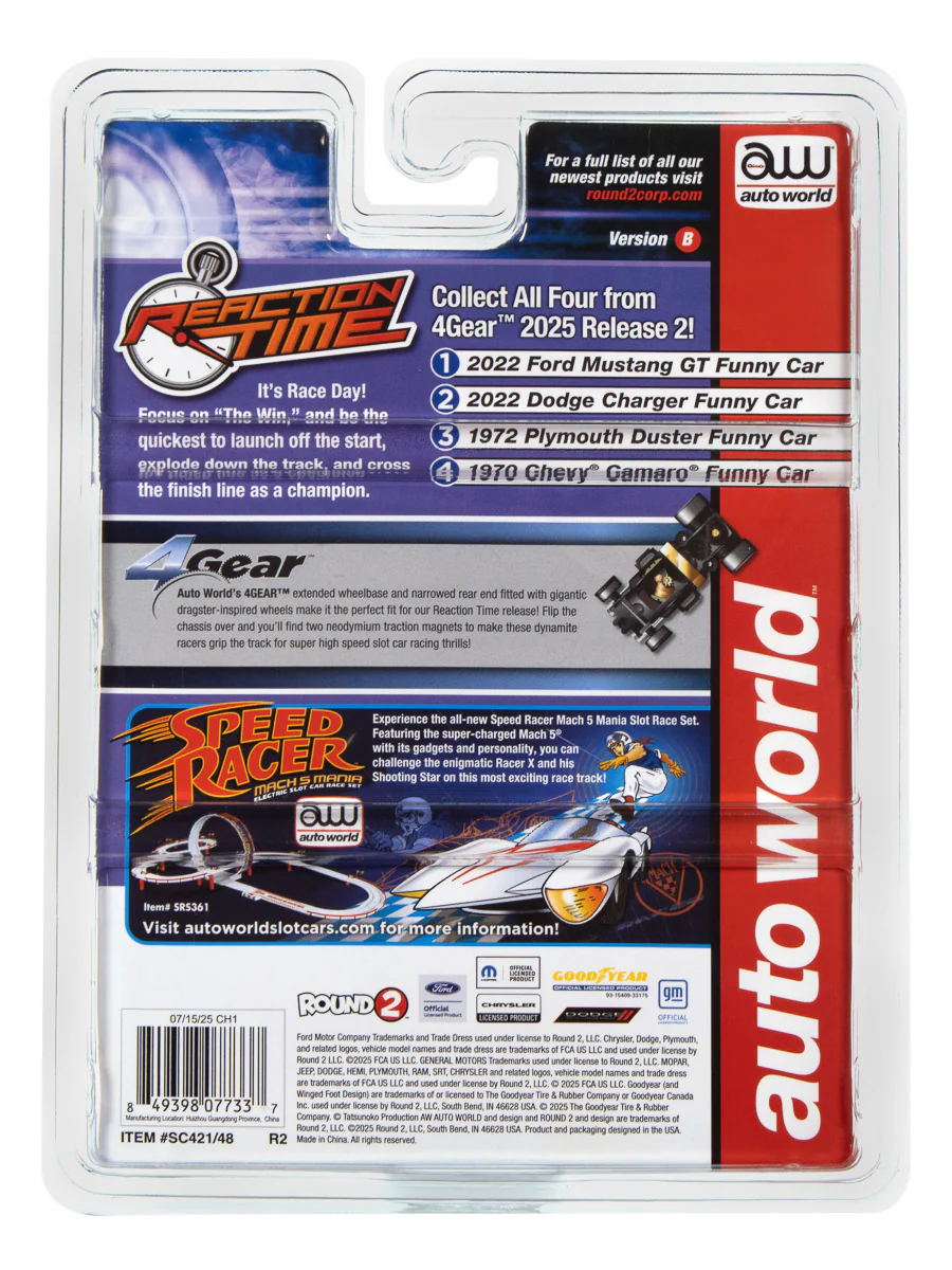 Auto World 4Gear 2022 Dodge Charger Good Knight FC (Gold Chrome, Black, Blue & Red) HO Scale Slot Car - Image 5