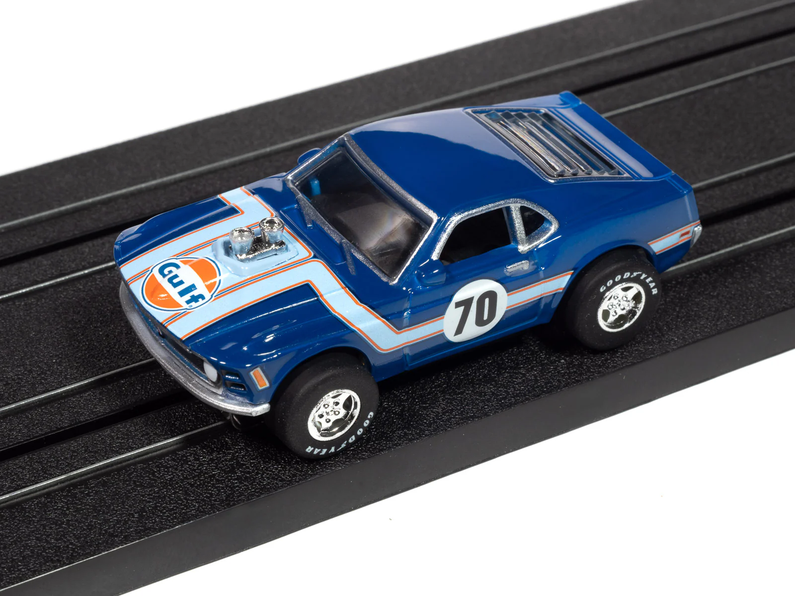 Auto World Super III 1970 Ford Mustang (Gulf Blue) HO Scale Slot Car - Image 4
