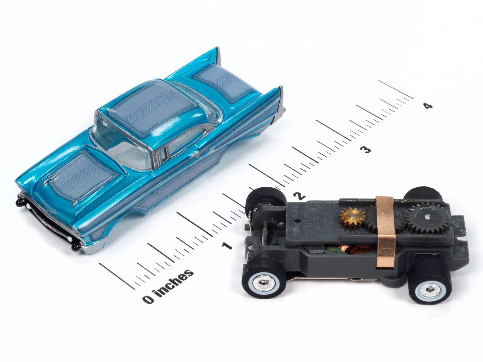 Auto World Thunderjet 1957 Chevrolet Bel Air Lowrider (Aqua) HO Scale Slot Car - Image 3