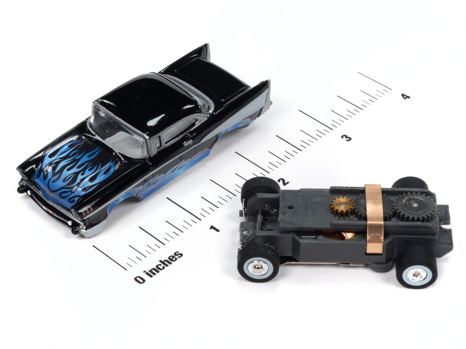 Auto World Thunderjet 1957 Chevrolet Bel Air Lowrider (Black) HO Scale Slot Car - Image 3