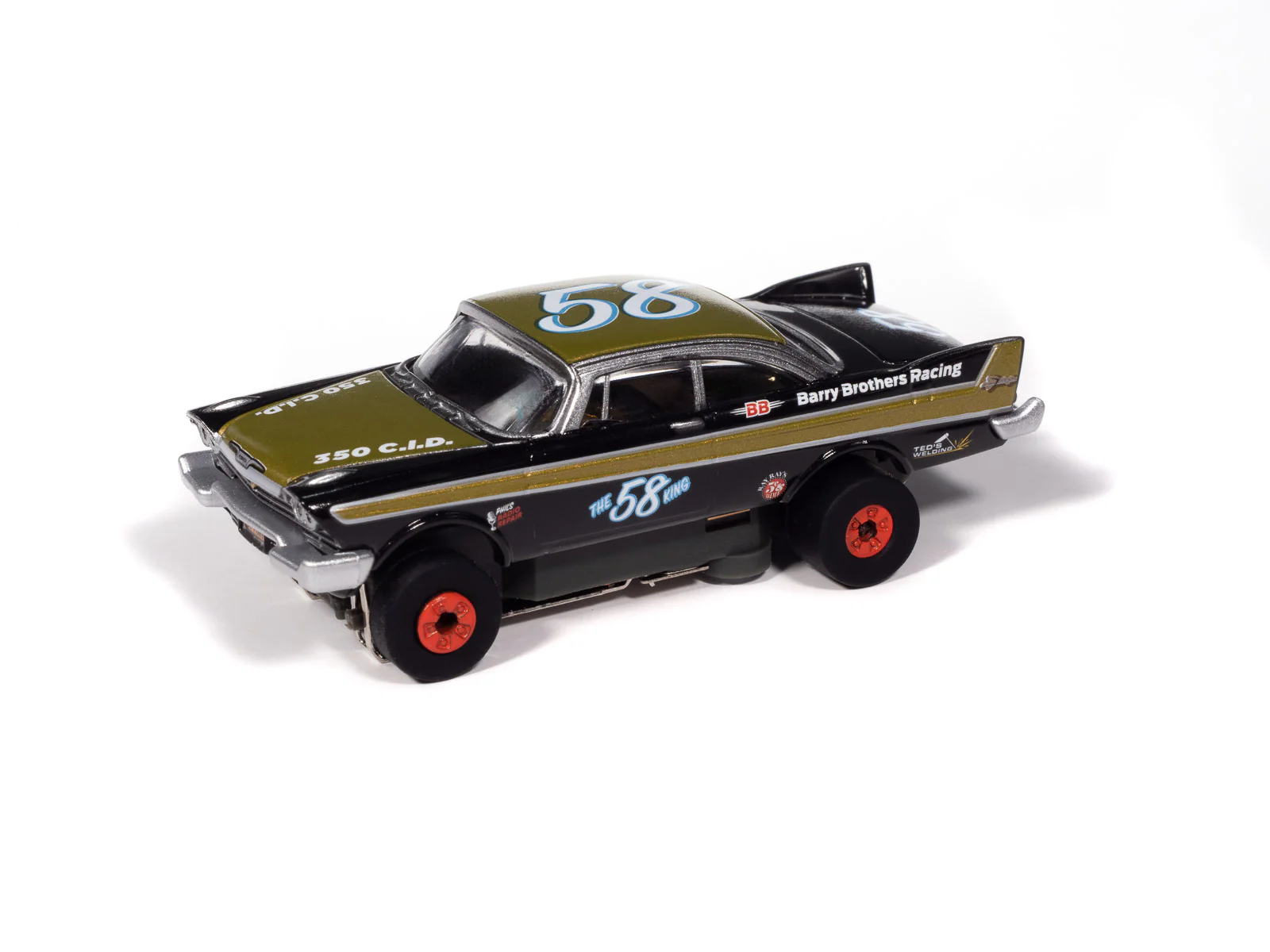 Auto World Thunderjet 1958 Plymouth Fury (Flat Black & Gold) HO Scale Slot Car - Image 2