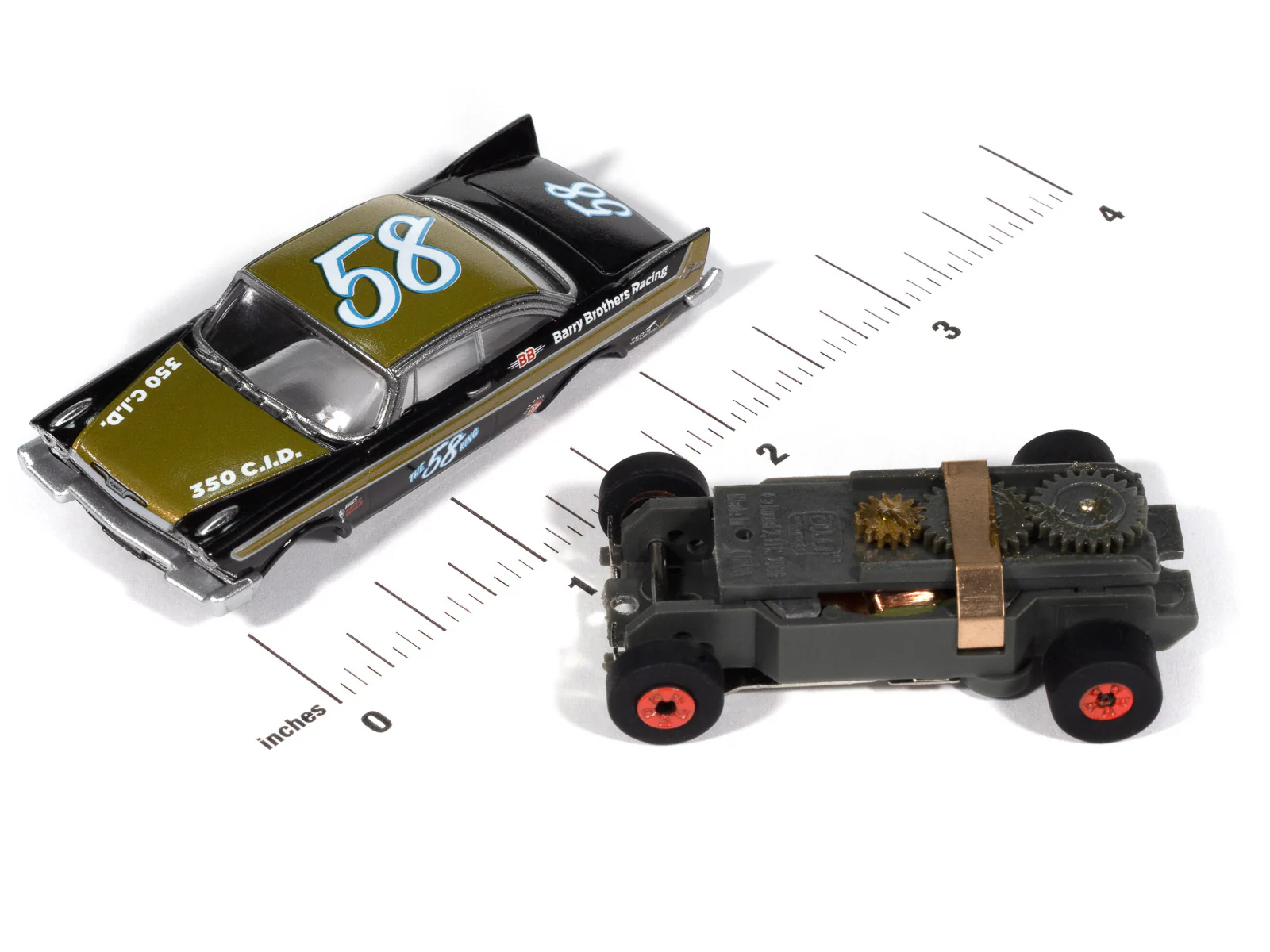 Auto World Thunderjet 1958 Plymouth Fury (Flat Black & Gold) HO Scale Slot Car - Image 3
