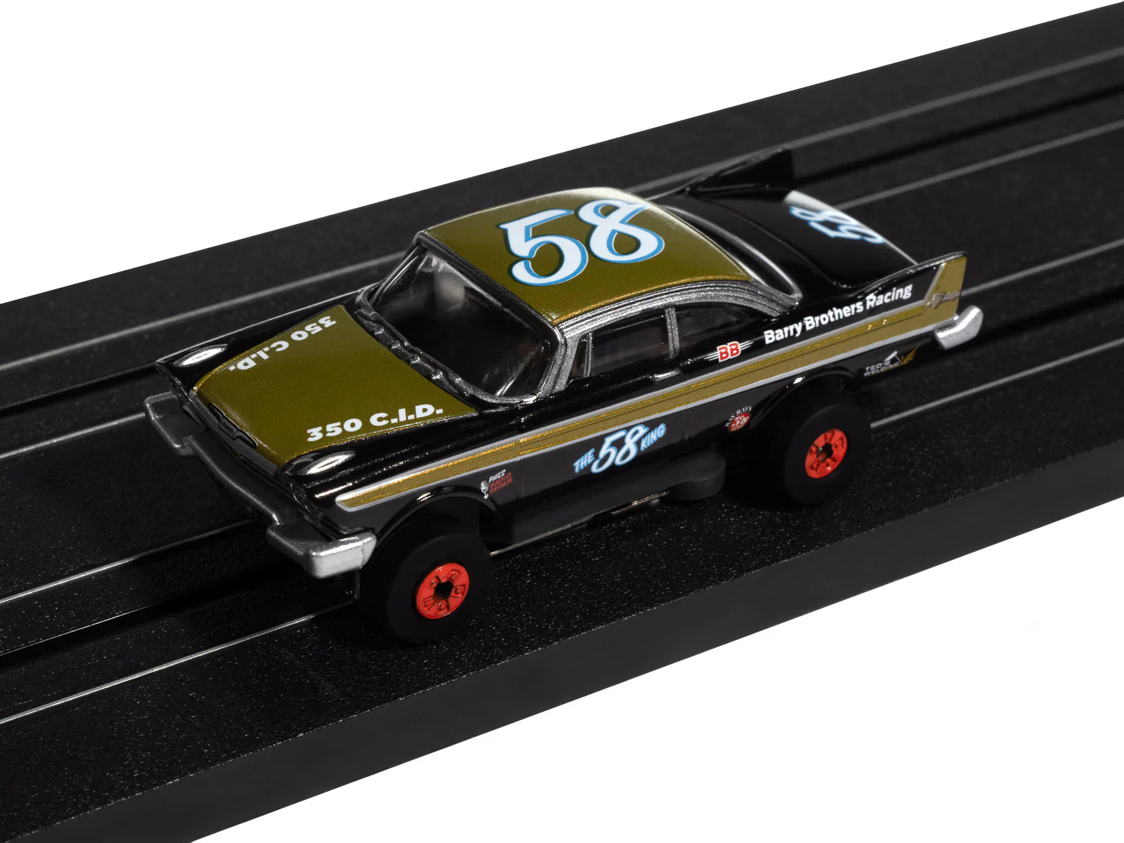Auto World Thunderjet 1958 Plymouth Fury (Flat Black & Gold) HO Scale Slot Car - Image 4