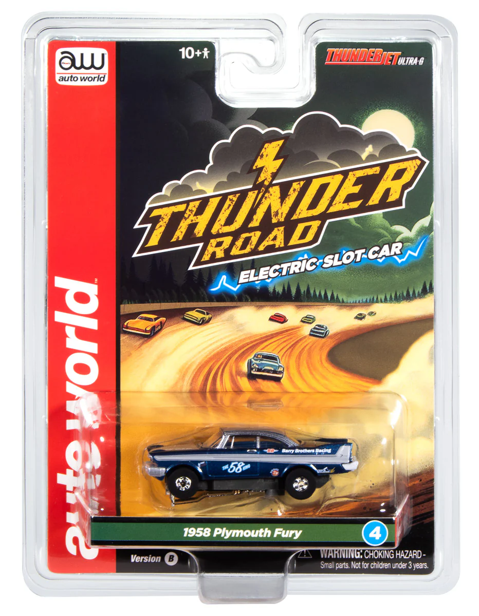 Auto World Thunderjet 1958 Plymouth Fury (Metallic Blue & Silver) HO Scale Slot Car