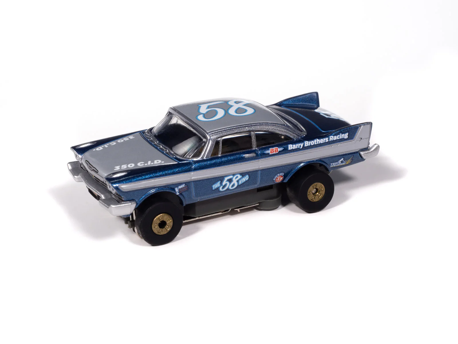 Auto World Thunderjet 1958 Plymouth Fury (Metallic Blue & Silver) HO Scale Slot Car - Image 2