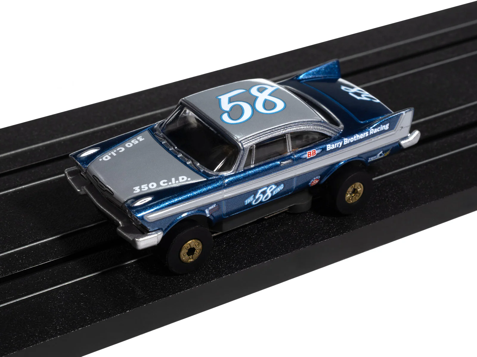 Auto World Thunderjet 1958 Plymouth Fury (Metallic Blue & Silver) HO Scale Slot Car - Image 4