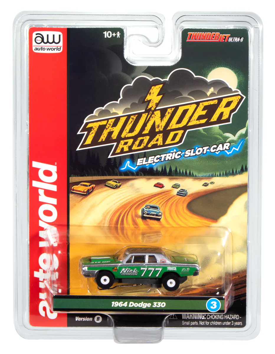 Auto World Thunderjet 1964 Dodge 330 Pro Stock (Green & Silver) HO Scale Slot Car