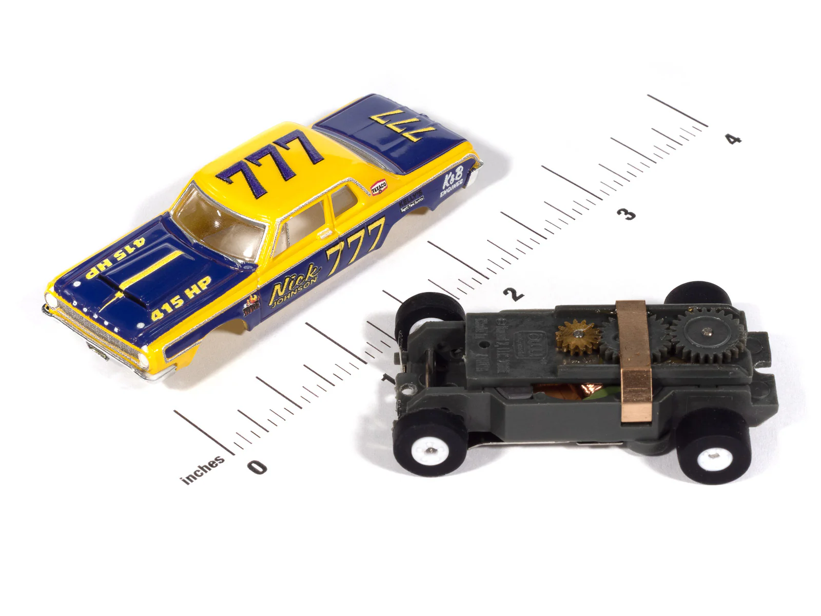 Auto World Thunderjet 1964 Dodge 330 Pro Stock (Yellow & Purple) HO Scale Slot Car - Image 3