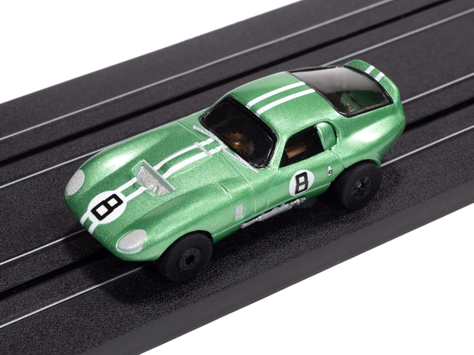 Auto World Thunderjet 1965 Shelby Cobra Daytona Coupe (Metallic Green) HO Scale Slot Car - Image 4