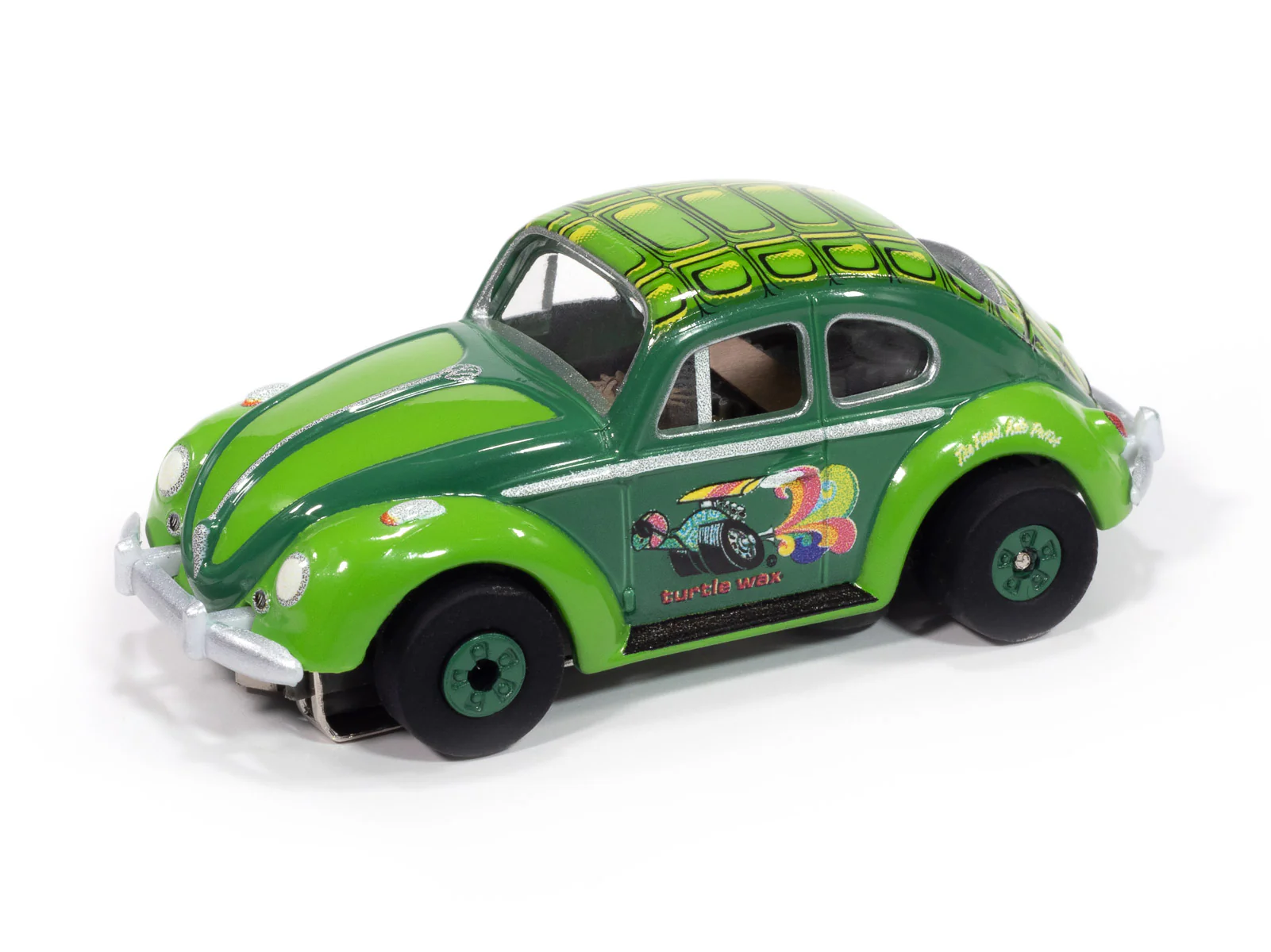 Auto World Thunderjet 1966 Volkswagen Beetle Turtle Wax (Two Tone Green) HO Scale Slot Car - Image 2