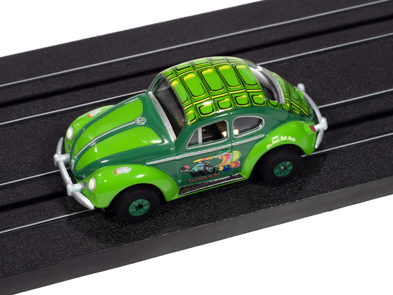 Auto World Thunderjet 1966 Volkswagen Beetle Turtle Wax (Two Tone Green) HO Scale Slot Car - Image 4