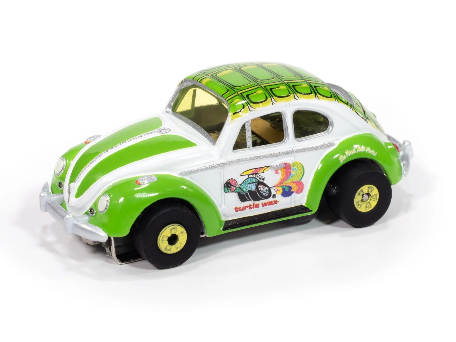 Auto World Thunderjet 1966 Volkswagen Beetle Turtle Wax (White & Green) HO Scale Slot Car - Image 2