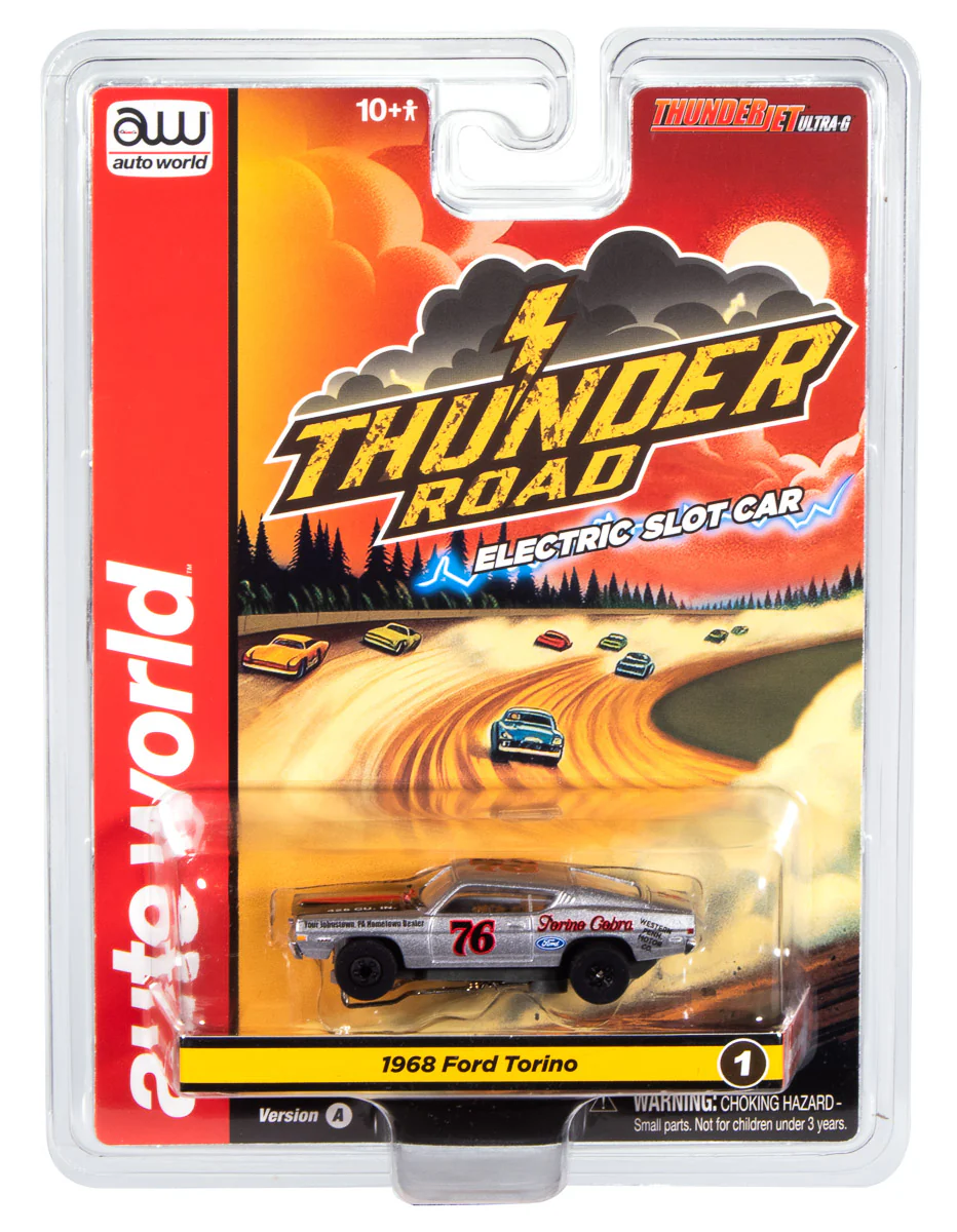 Auto World Thunderjet 1968 Ford Torino (Silver, Black & Red) HO Scale Slot Car