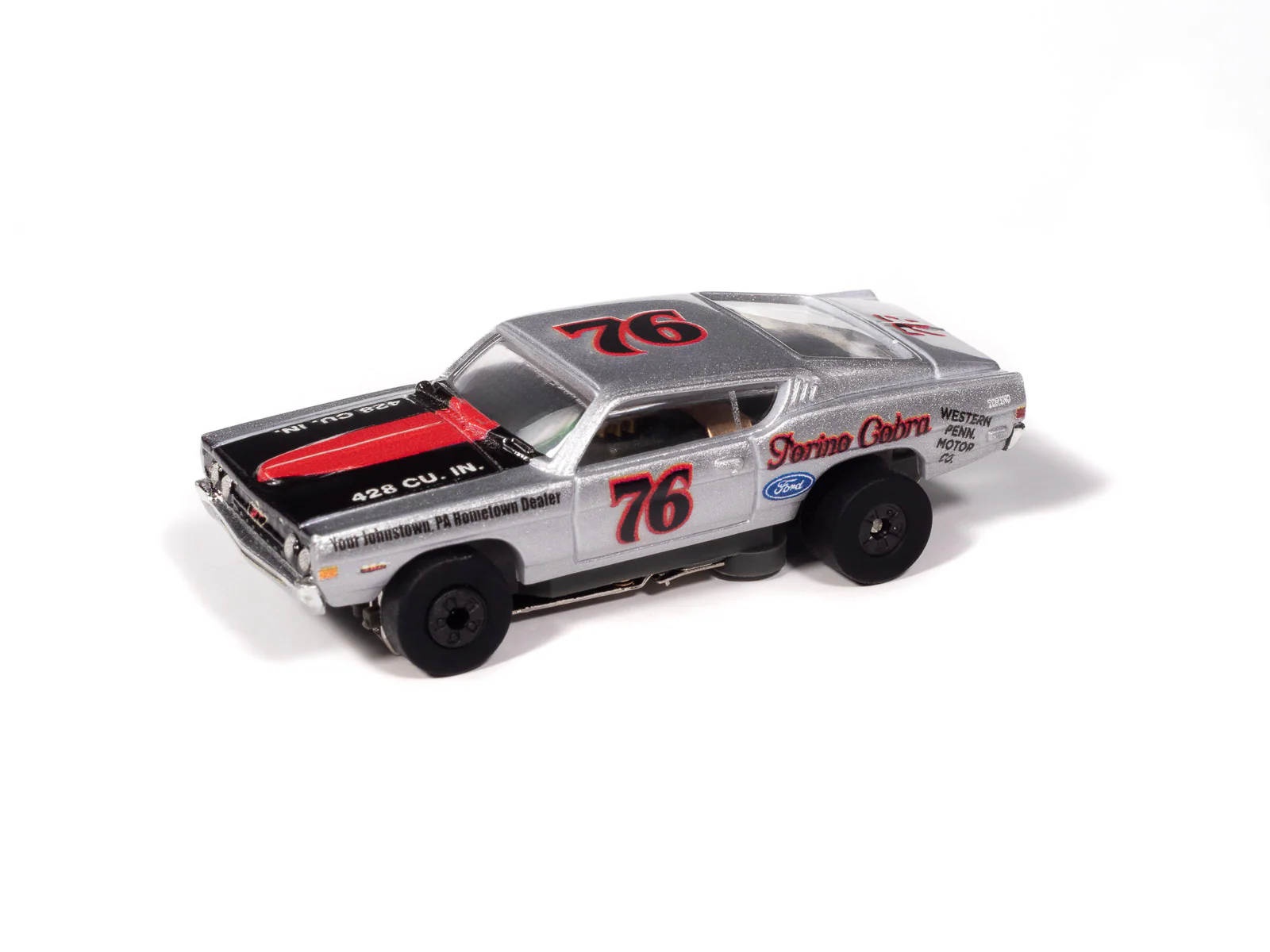 Auto World Thunderjet 1968 Ford Torino (Silver, Black & Red) HO Scale Slot Car - Image 2