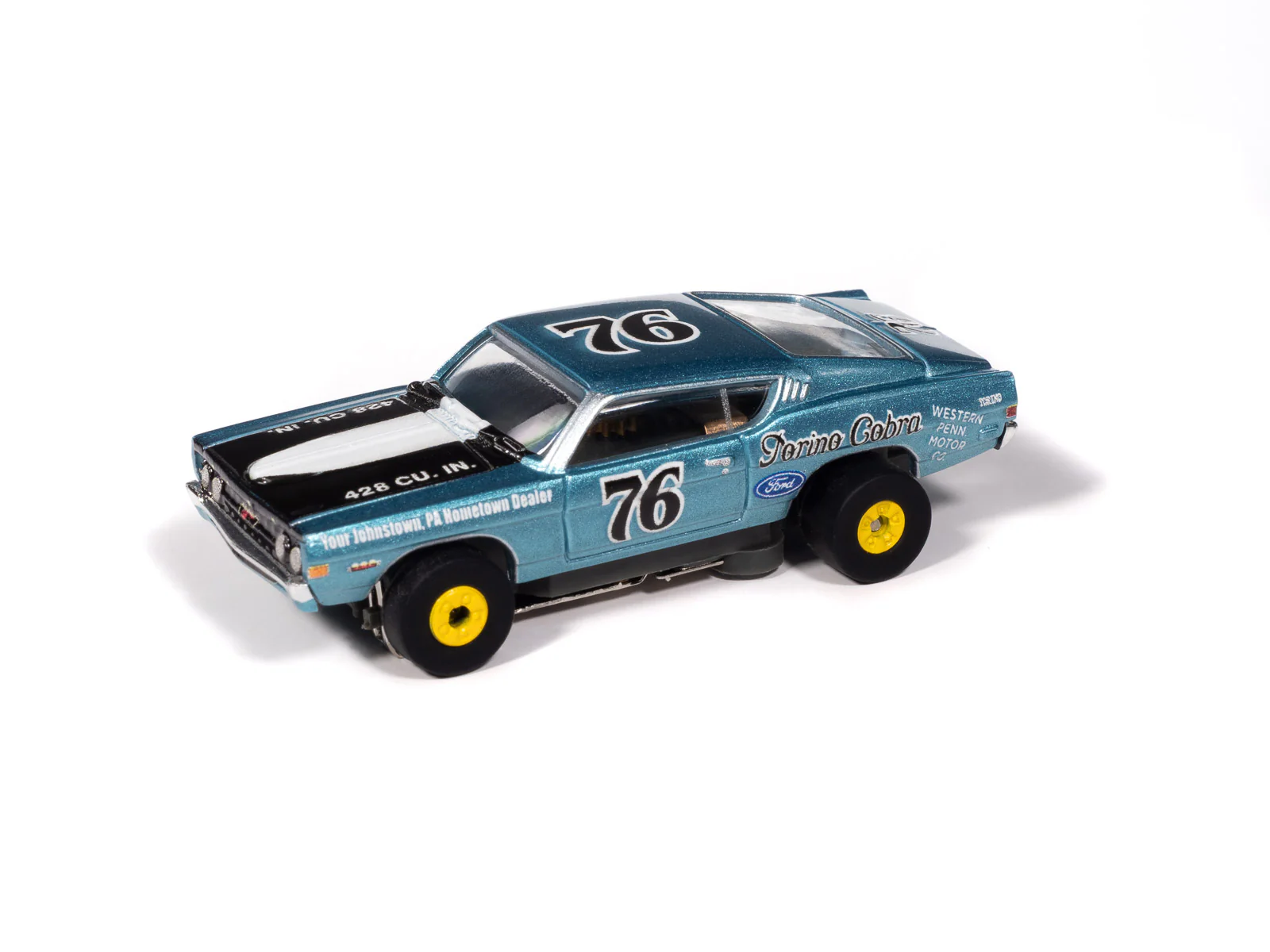 Auto World Thunderjet 1968 Ford Torino (Teal, Black, & White) HO Scale Slot Car - Image 2
