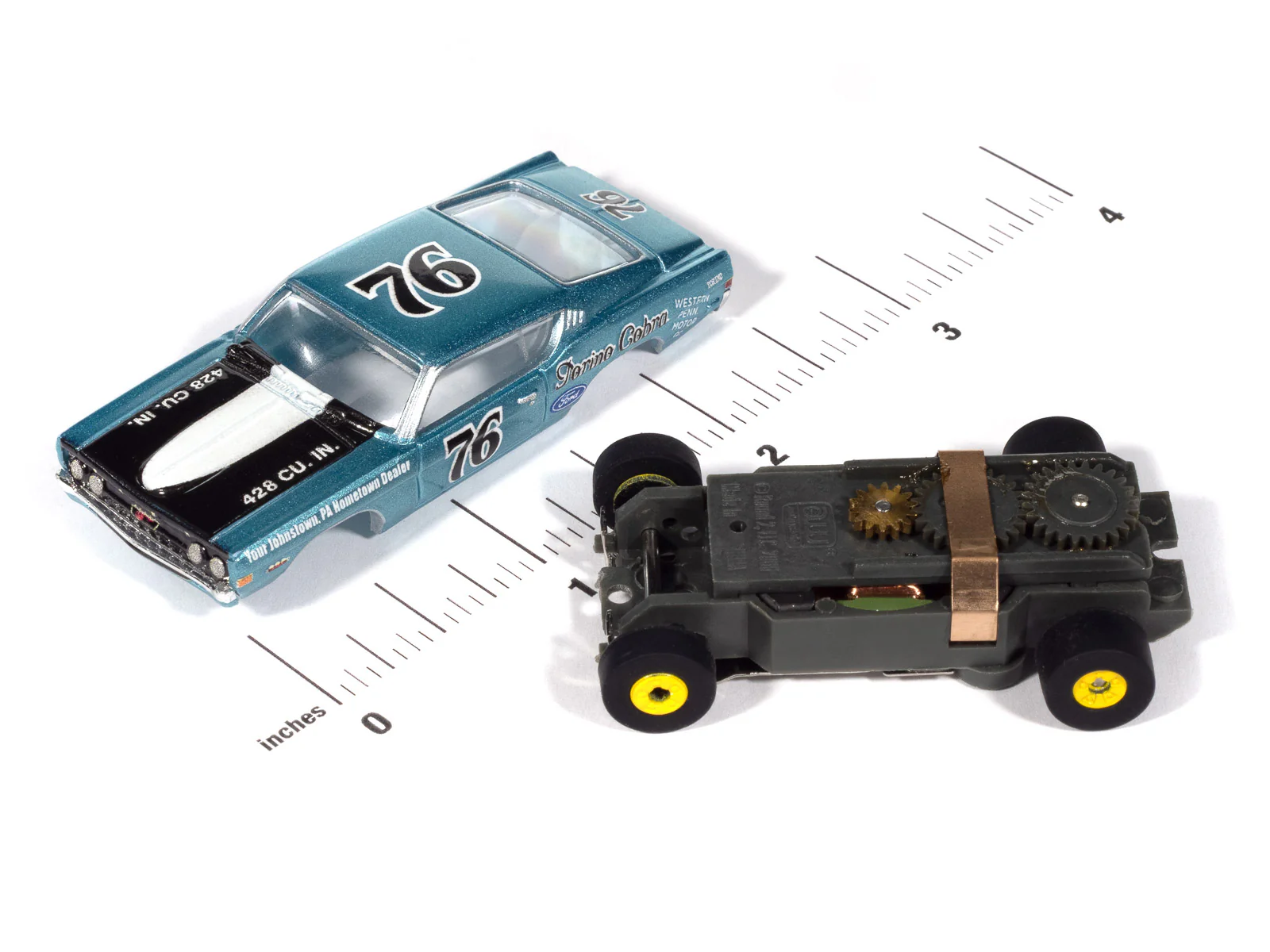 Auto World Thunderjet 1968 Ford Torino (Teal, Black, & White) HO Scale Slot Car - Image 3