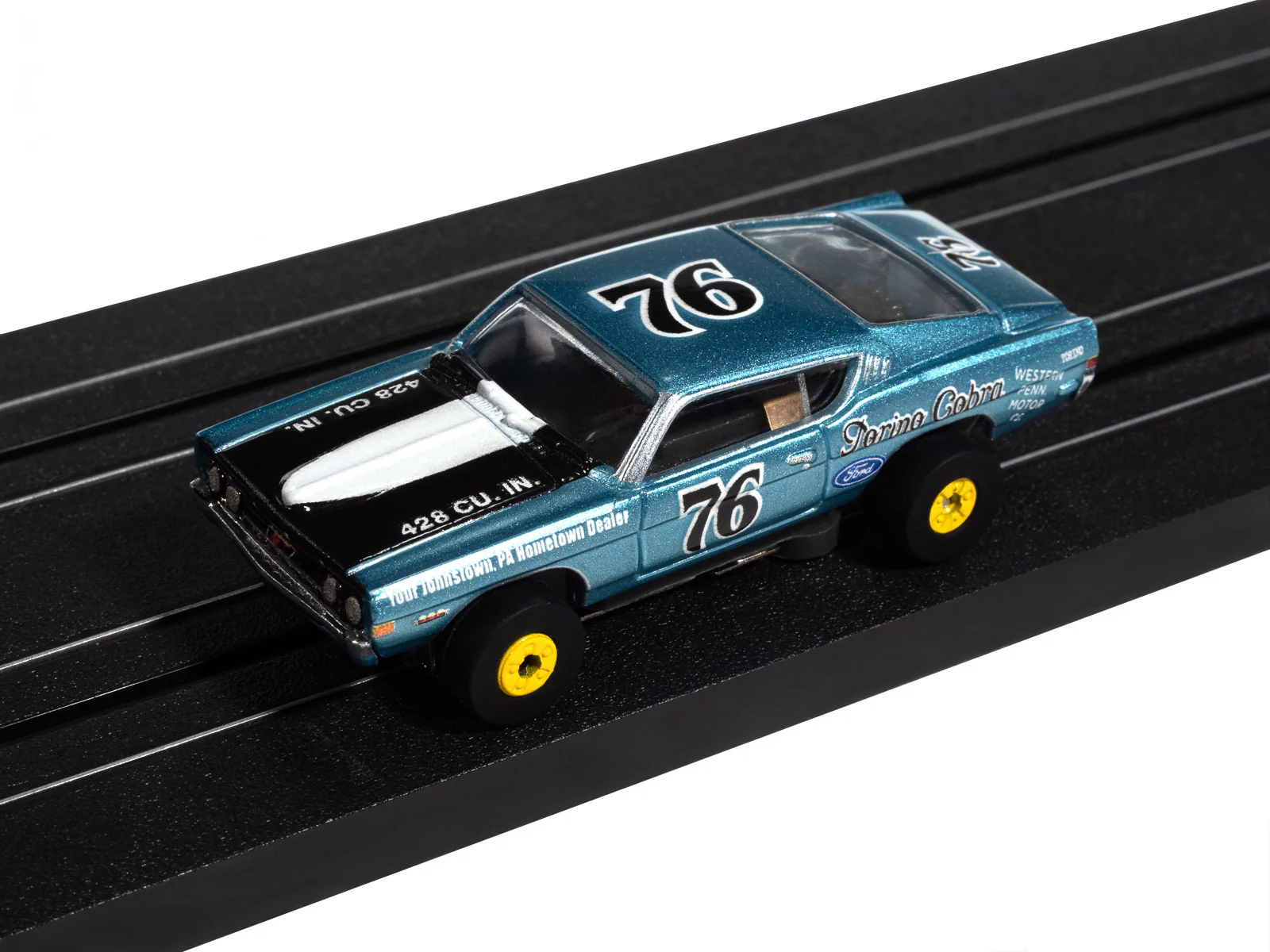 Auto World Thunderjet 1968 Ford Torino (Teal, Black, & White) HO Scale Slot Car - Image 4
