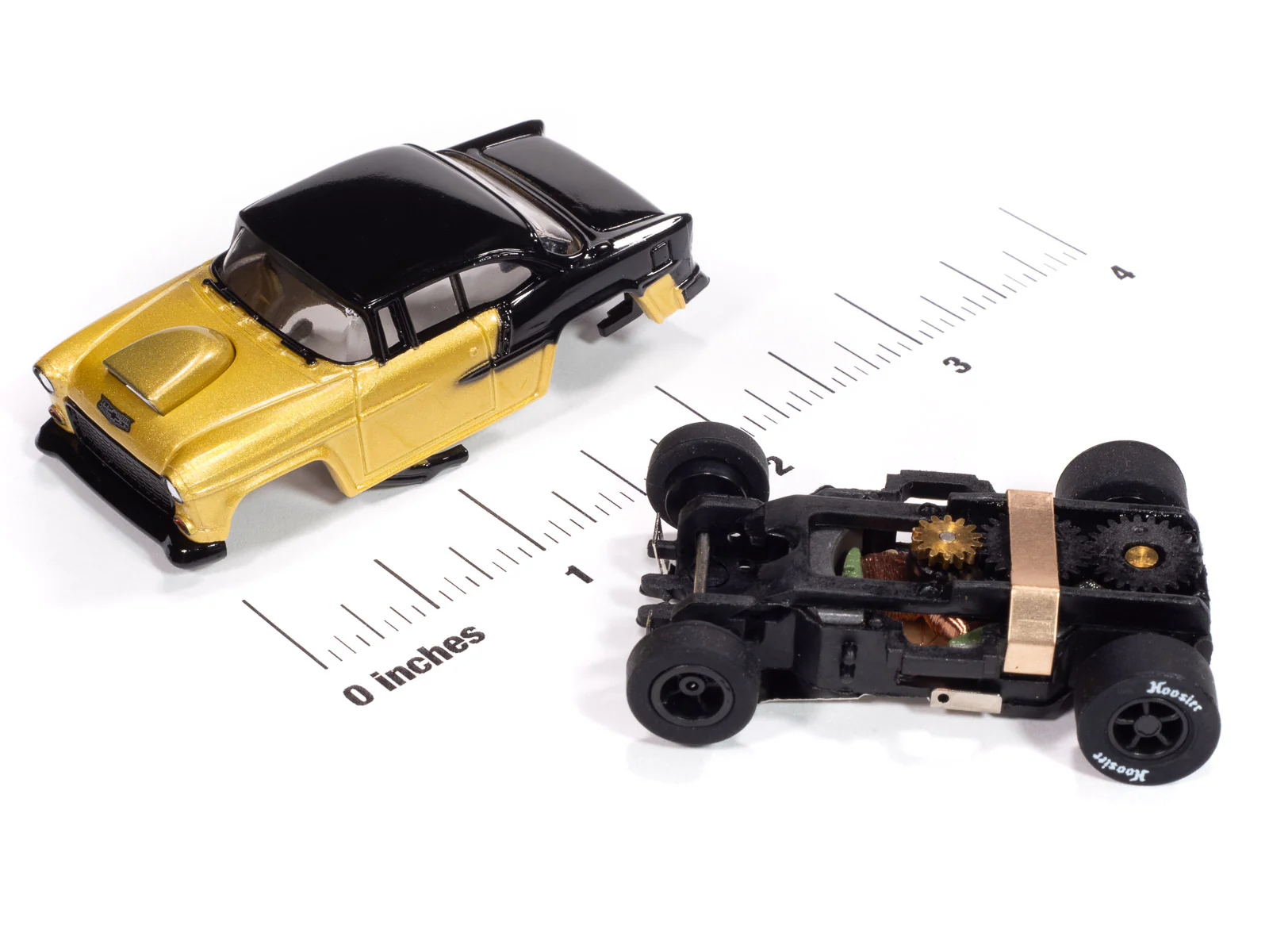 Auto World Xtraction 1955 Chevrolet Bel Air (Metallic Gold & Black) HO Scale Slot Car - Image 3