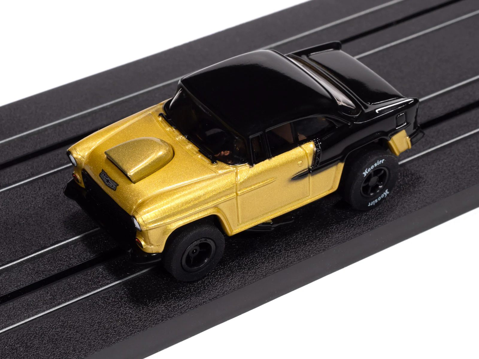 Auto World Xtraction 1955 Chevrolet Bel Air (Metallic Gold & Black) HO Scale Slot Car - Image 4