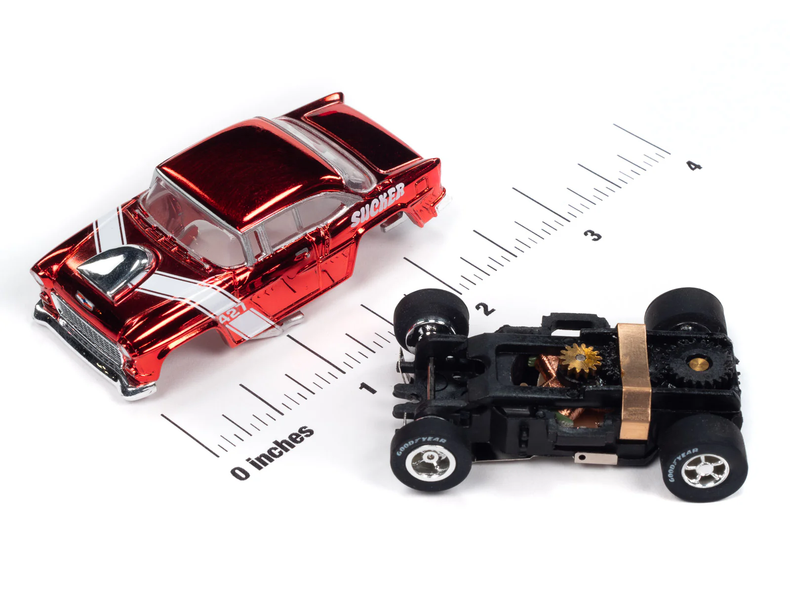 Auto World Xtraction 1955 Chevrolet Bel Air (Red) HO Scale Slot Car - Image 3
