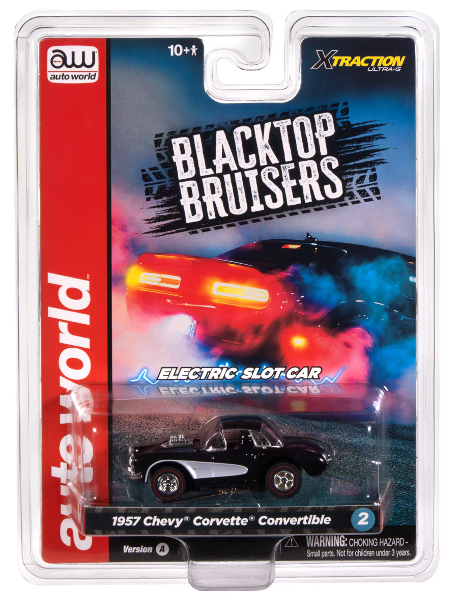 Auto World Xtraction 1957 Chevy Corvette Convertible (Black & White) HO Scale Slot Car