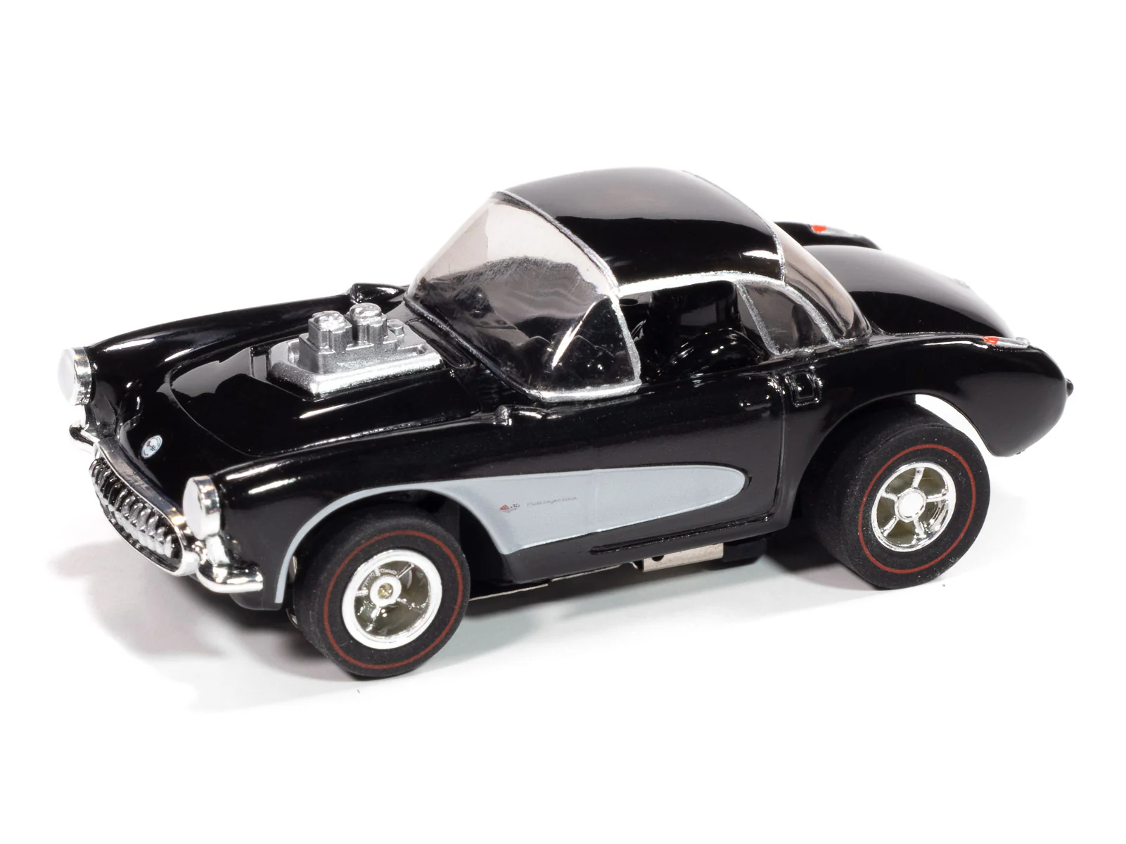 Auto World Xtraction 1957 Chevy Corvette Convertible (Black & White) HO Scale Slot Car - Image 2