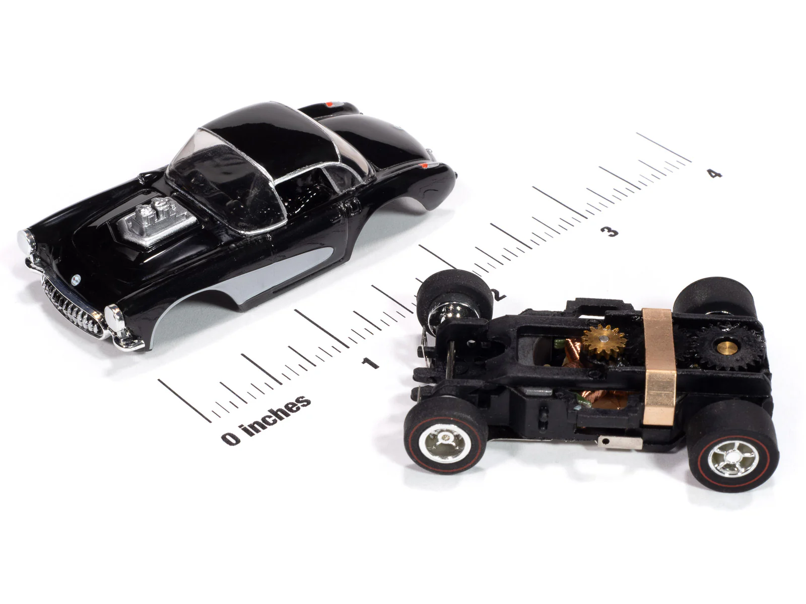 Auto World Xtraction 1957 Chevy Corvette Convertible (Black & White) HO Scale Slot Car - Image 3