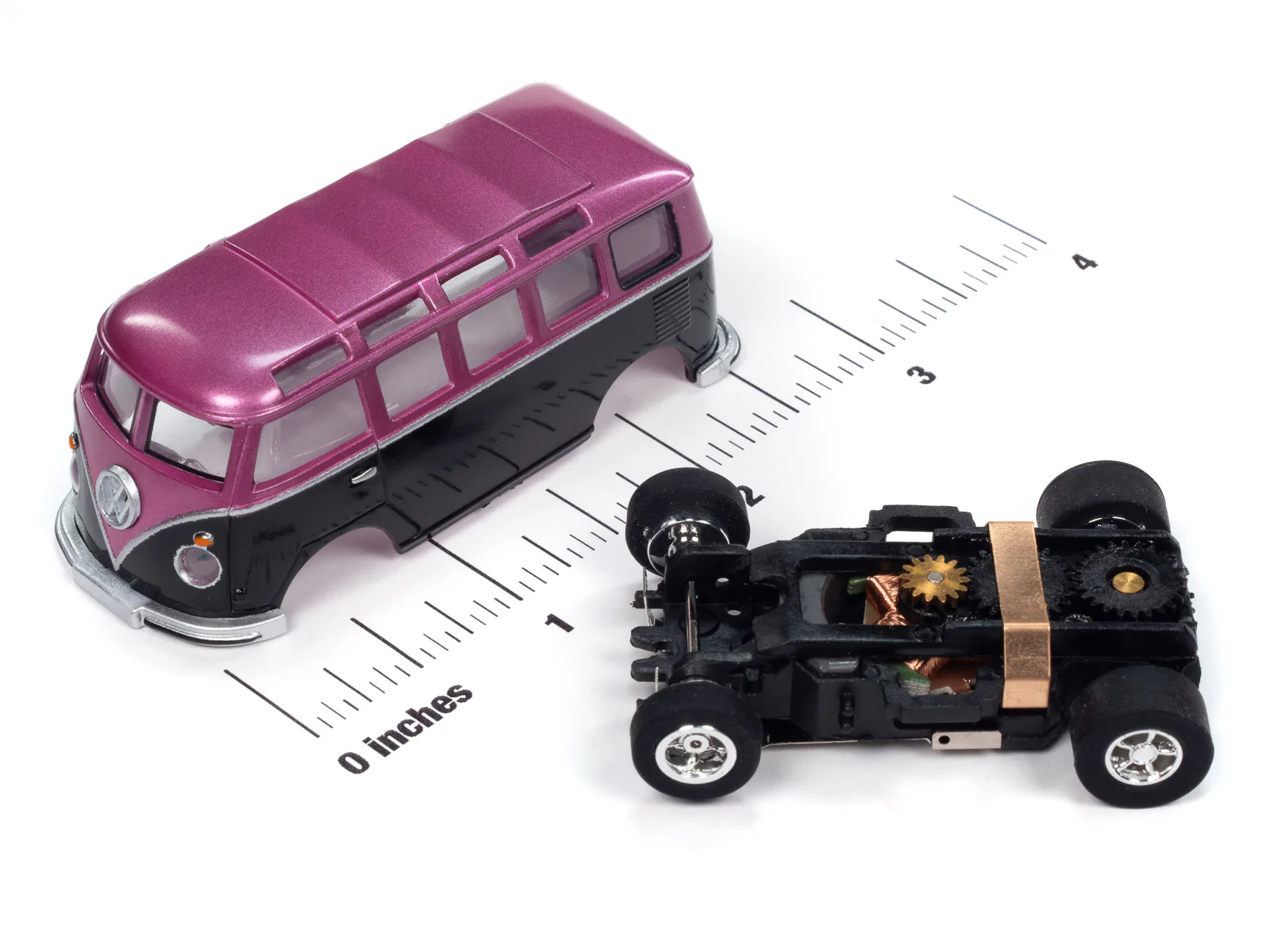 Auto World Xtraction 1965 VW Samba Bus (Black/Purple) HO Scale Slot Car - Image 3