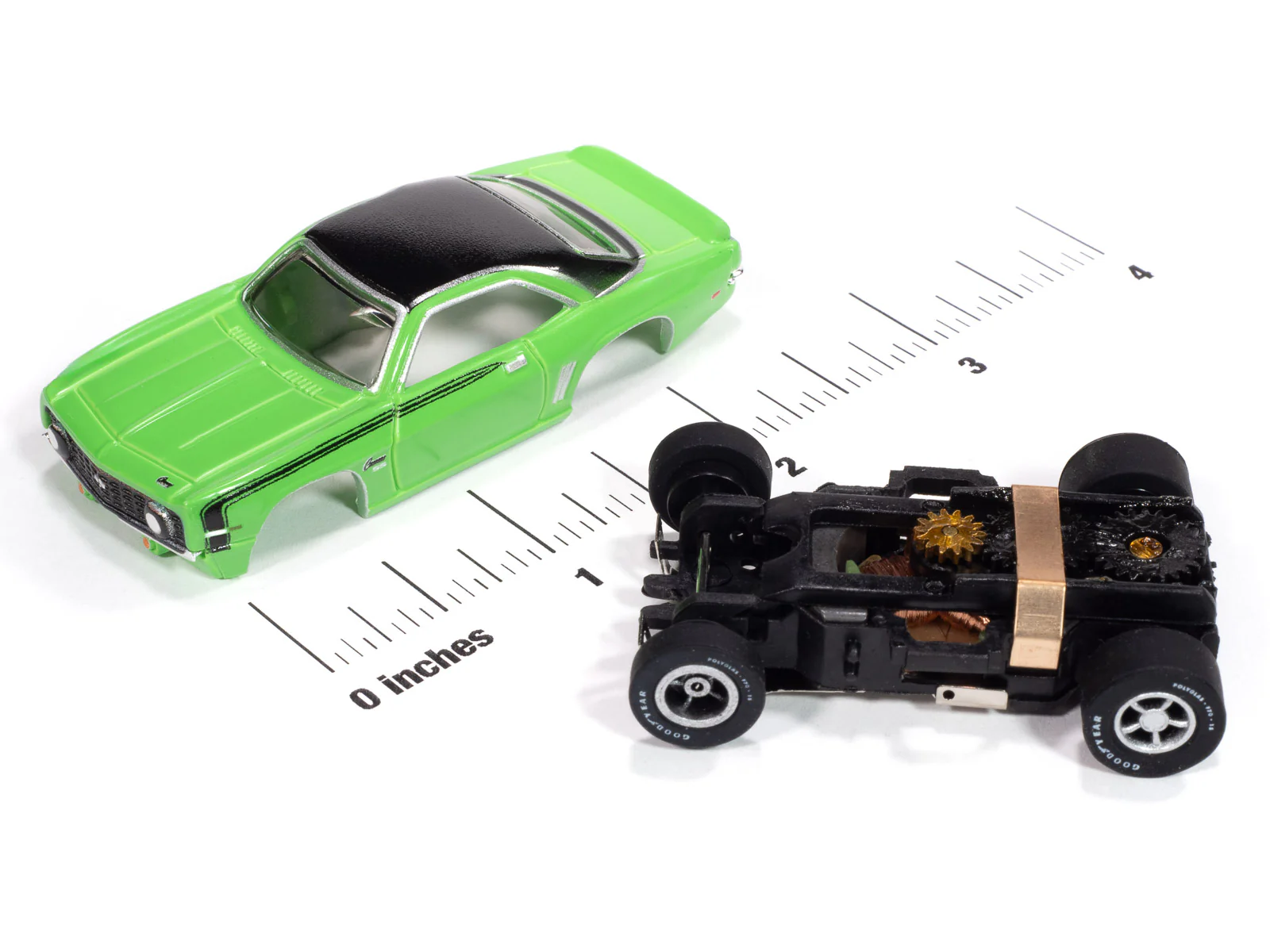 Auto World Xtraction 1969 Chevy Camaro (Neon Green & Black) HO Scale Slot Car - Image 3