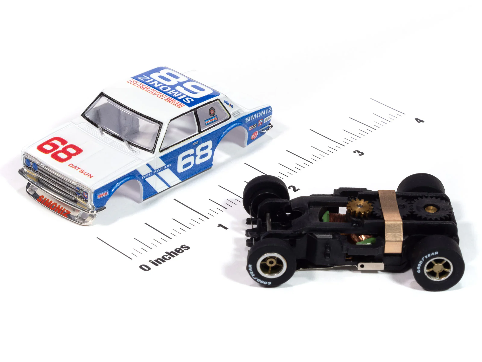 Auto World Xtraction 1972 BRE Datsun 510 Guest Car #68 (White & Blue) HO Scale Slot Car - Image 3