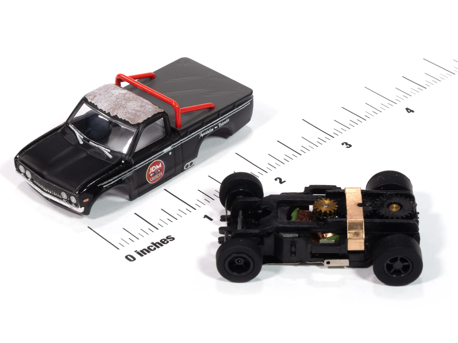 Auto World Xtraction 1972 Datsun 620 Pickup Truck JDM Legends (Black) HO Scale Slot Car - Image 3
