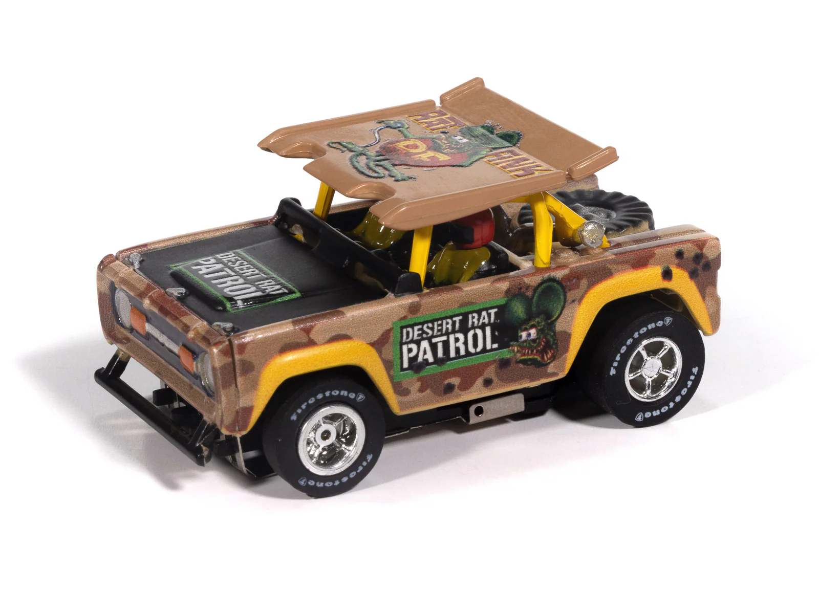 Auto World Xtraction 1972 Ford Baja Bronco Rat Fink (Yellow) HO Scale Slot Car - Image 2