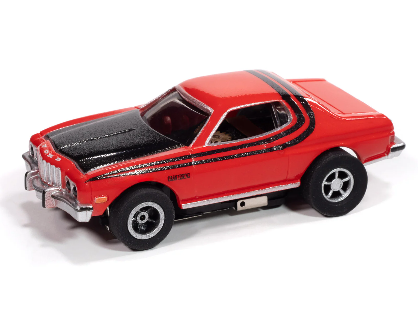 Auto World Xtraction 1976 Ford Torino Gloss (Red & Black Stripes) HO Scale Slot Car - Image 2
