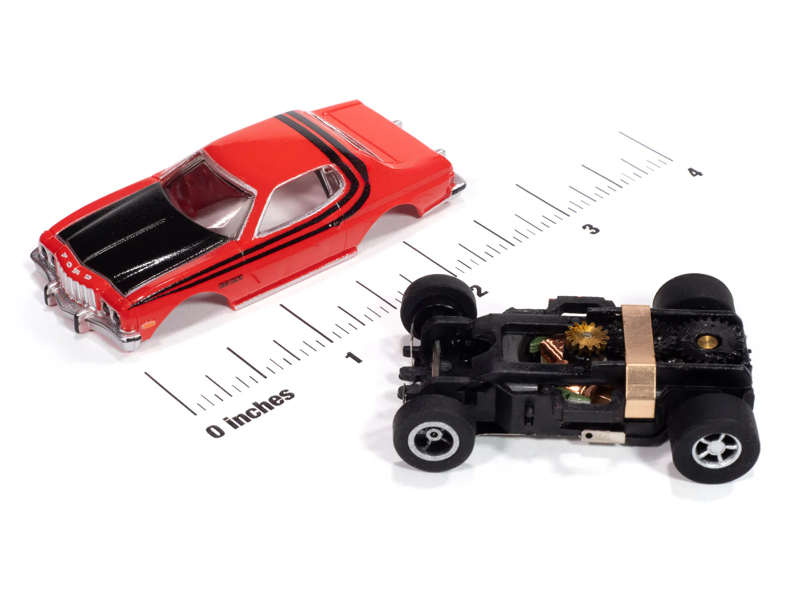 Auto World Xtraction 1976 Ford Torino Gloss (Red & Black Stripes) HO Scale Slot Car - Image 3