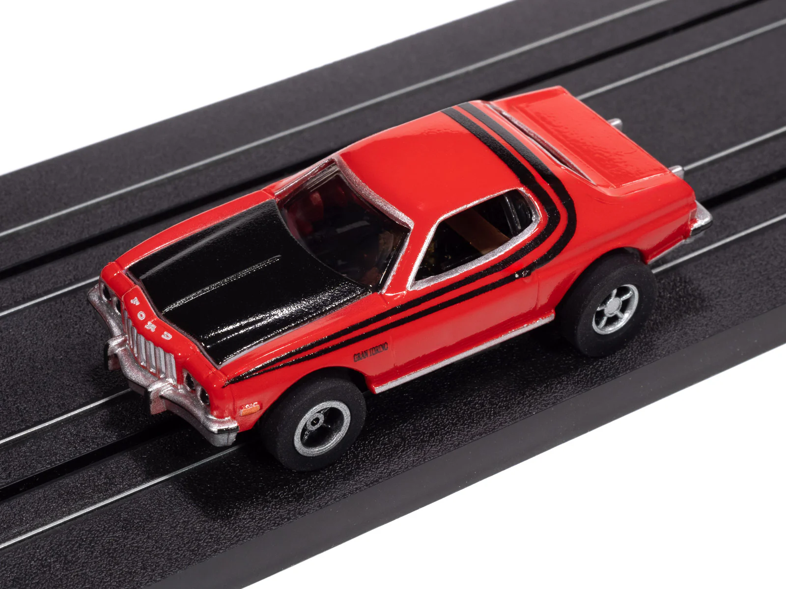 Auto World Xtraction 1976 Ford Torino Gloss (Red & Black Stripes) HO Scale Slot Car - Image 4