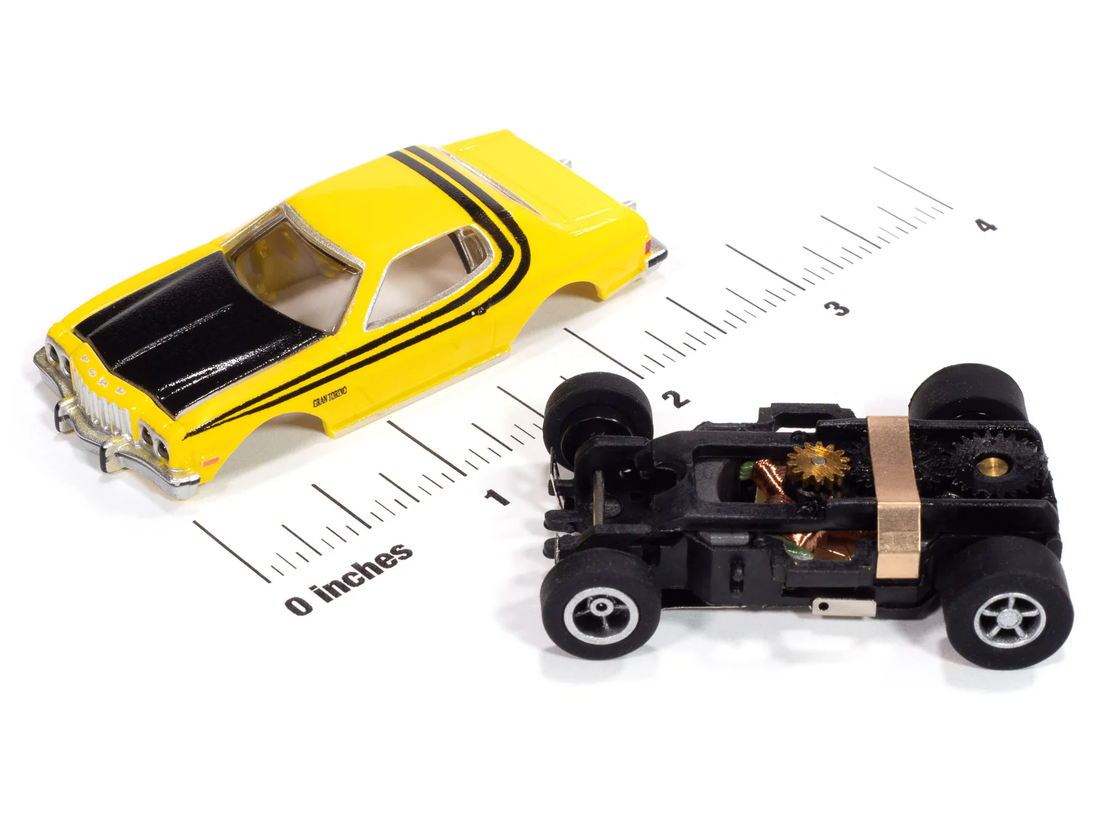 Auto World Xtraction 1976 Ford Torino Gloss (Yellow) HO Scale Slot Car - Image 3