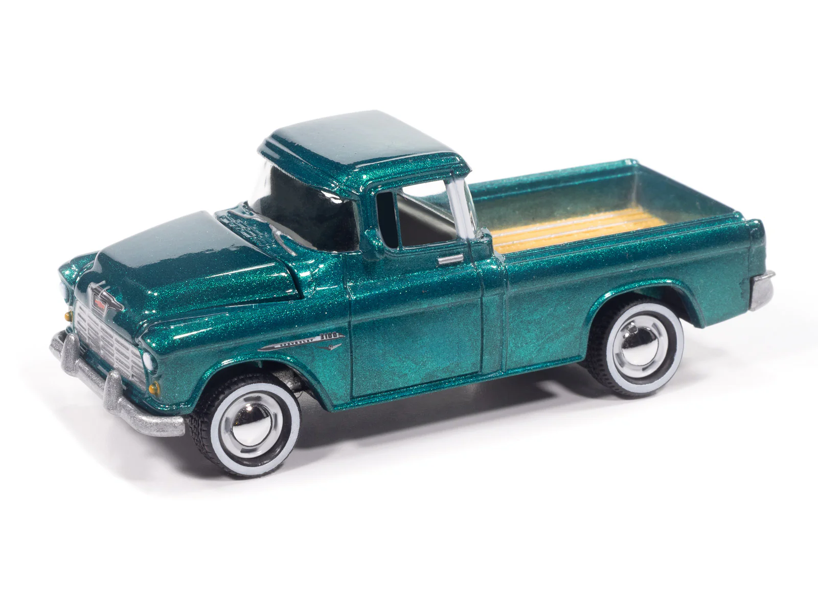 Johnny Lightning 1955 Chevy Cameo Pickup (Teal Pale Gold) with Collector Tin 1:64 Diecast - Image 3