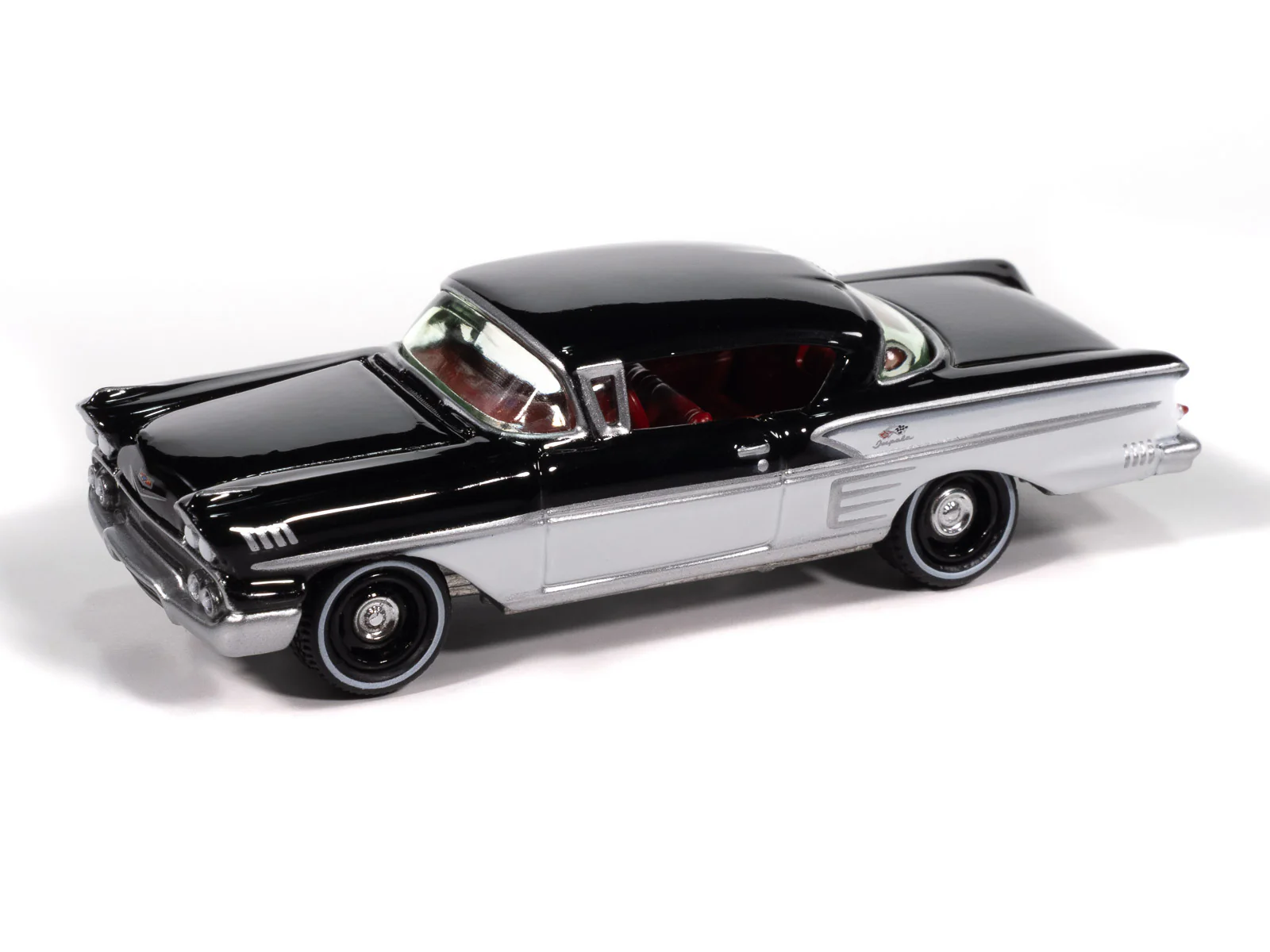 Johnny Lightning 1958 Chevy Impala (Onyx Black w/ White Sides) with Collector Tin 1:64 Diecast - Image 2